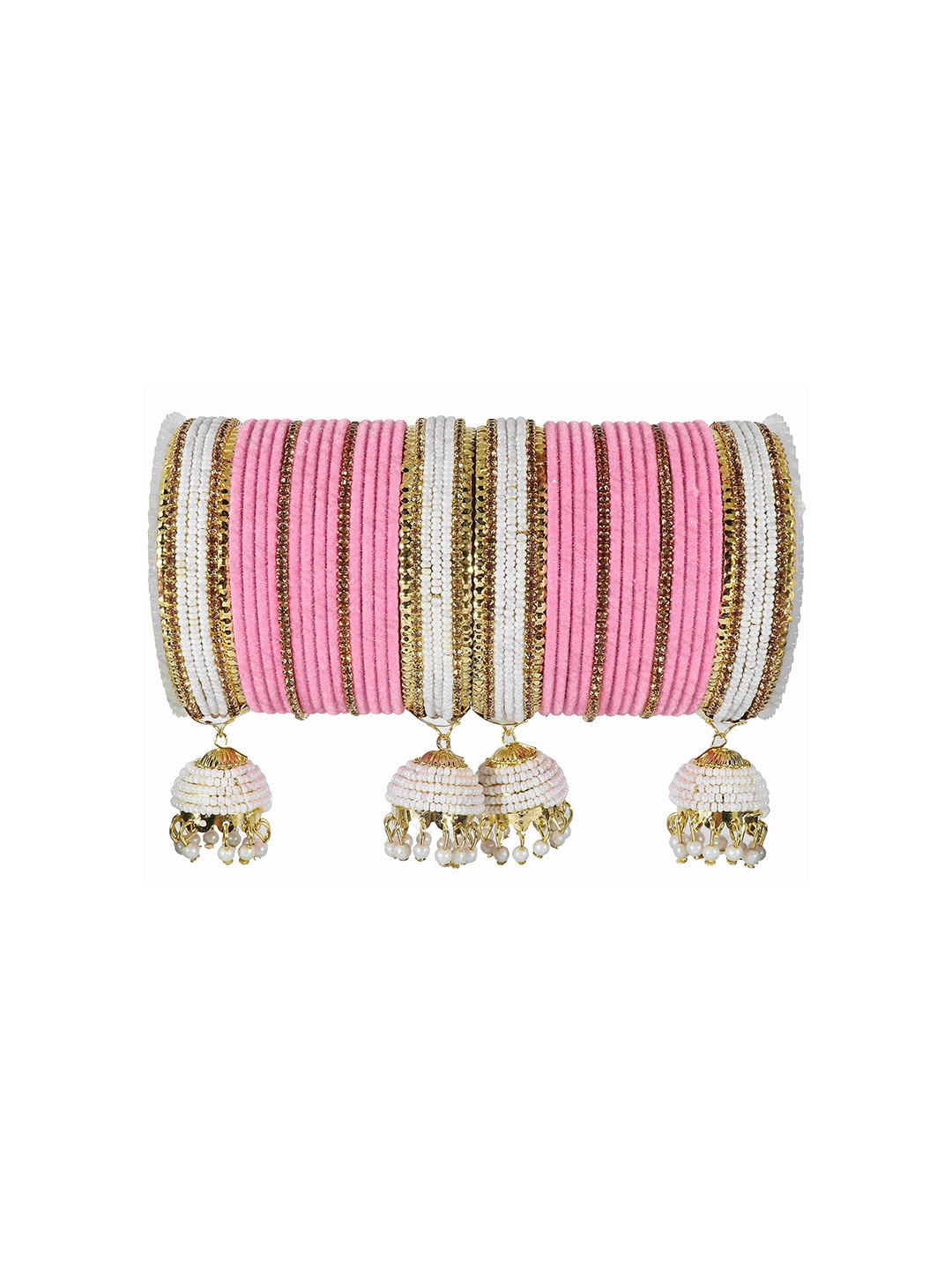 

ZULKA Pack Of 32 Gold Plated Zircon Gemstone Studded Bangles, Pink