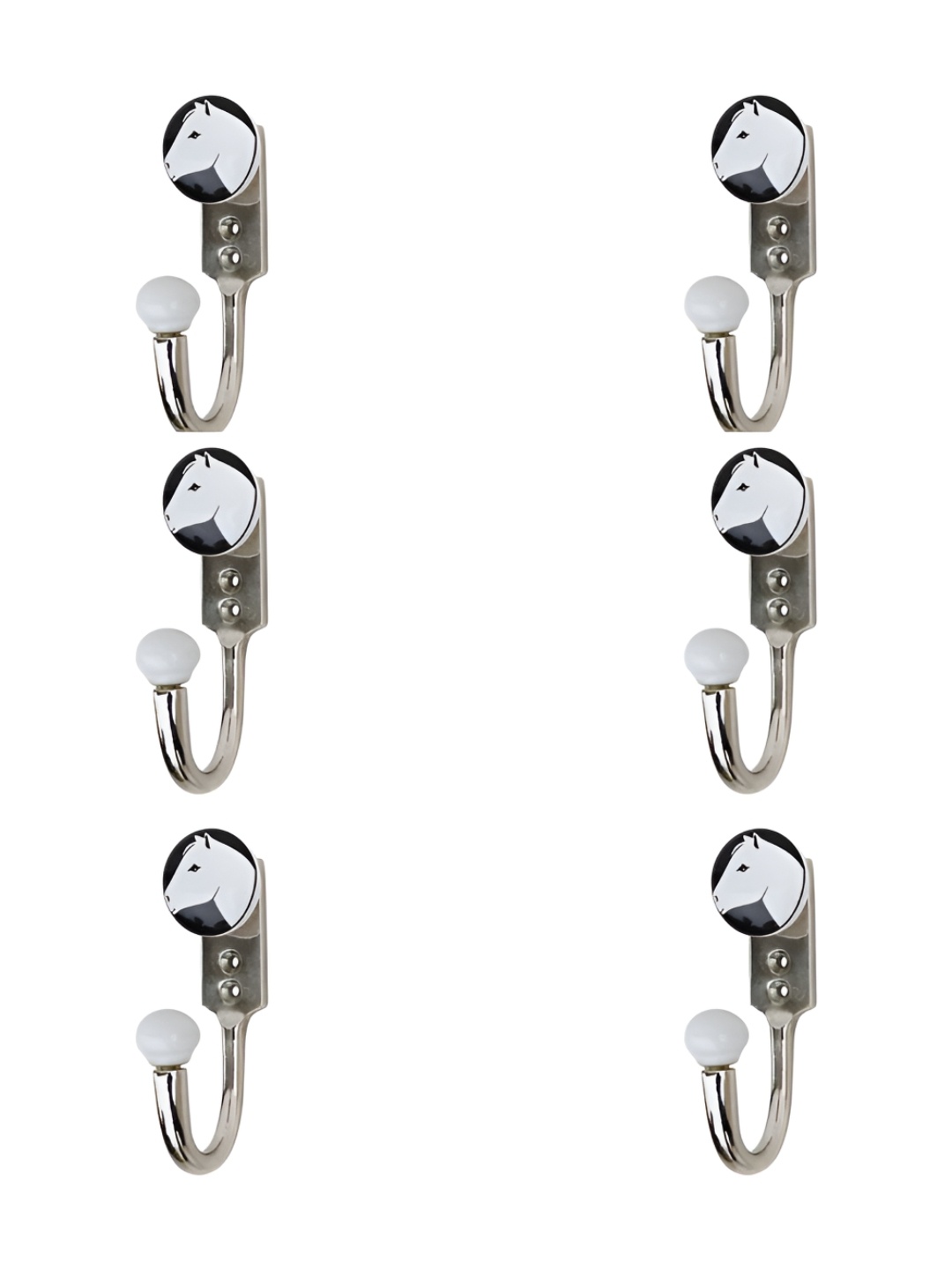 

IndianShelf White 6 Pieces Ceramic & Zinc Horse Wall Mounted Hooks Door Hanger