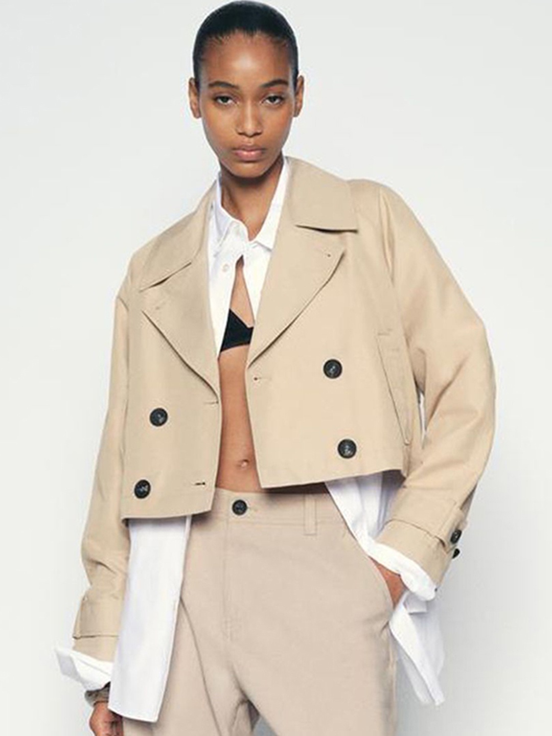 

LULU & SKY Women Lapel Collar Solid Casual Varsity Jacket, Beige