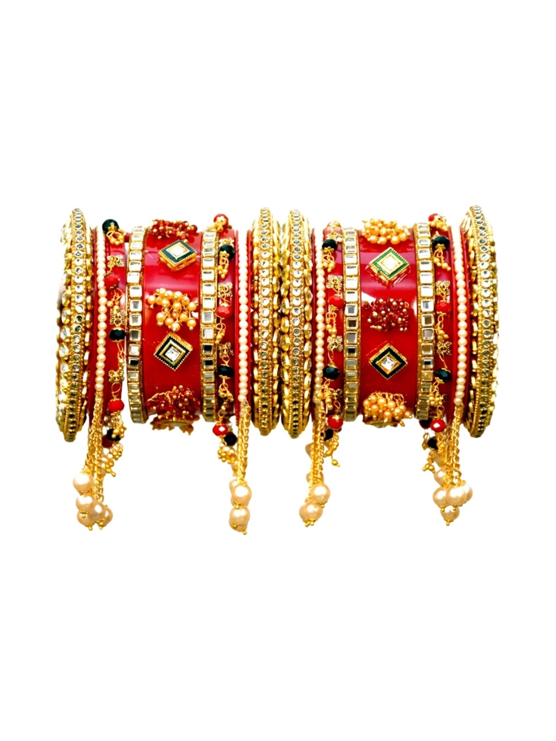 

Align Set Of 2 Gold-Plated Stone-Studded & Beaded Chuda Bangles