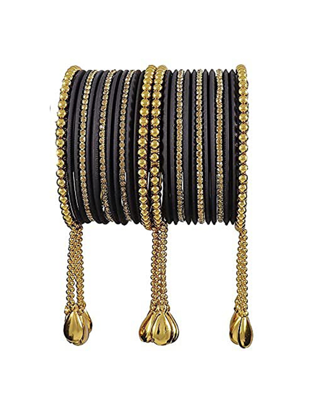 

ZULKASet of 26 Metal With Pearls Zircon Velvet Bangle With Latkan, Black