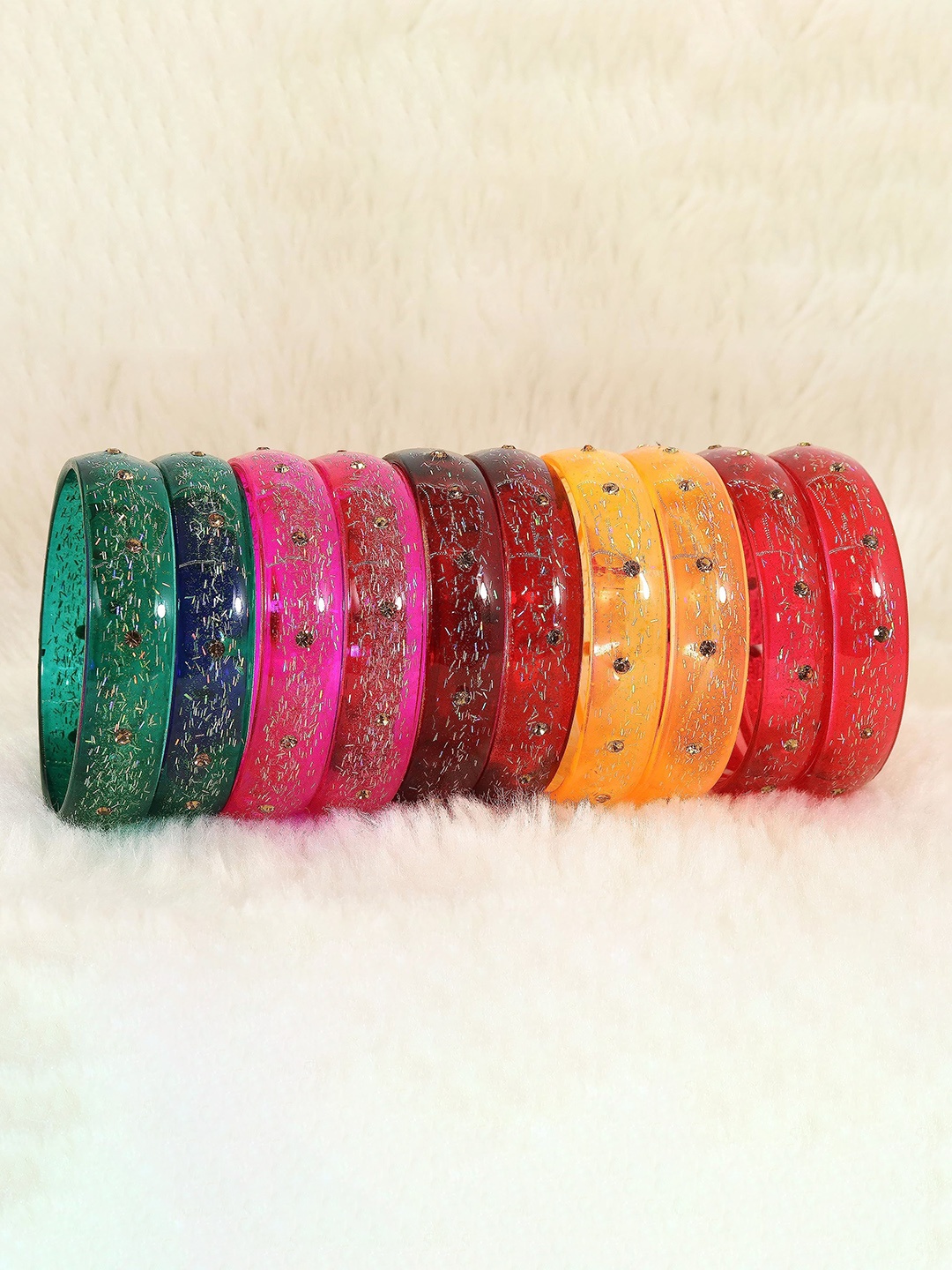 

ZULKA Set of 10 Glass with Zircon Gemstone Multicolor Kada, Multi