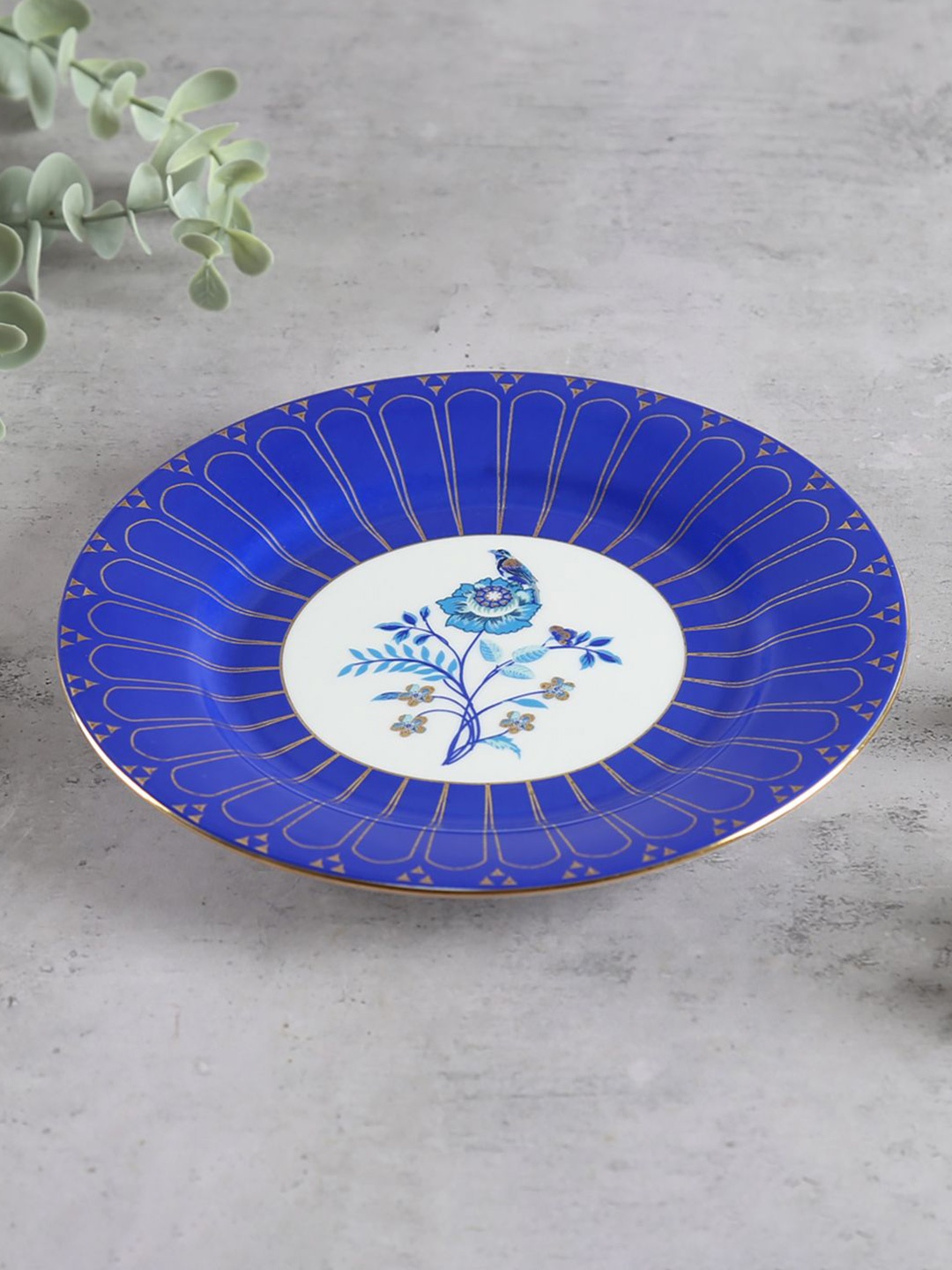 

India Circus by Krsnaa Mehta Blue & White Floral Printed Stoneware Quarter Plate