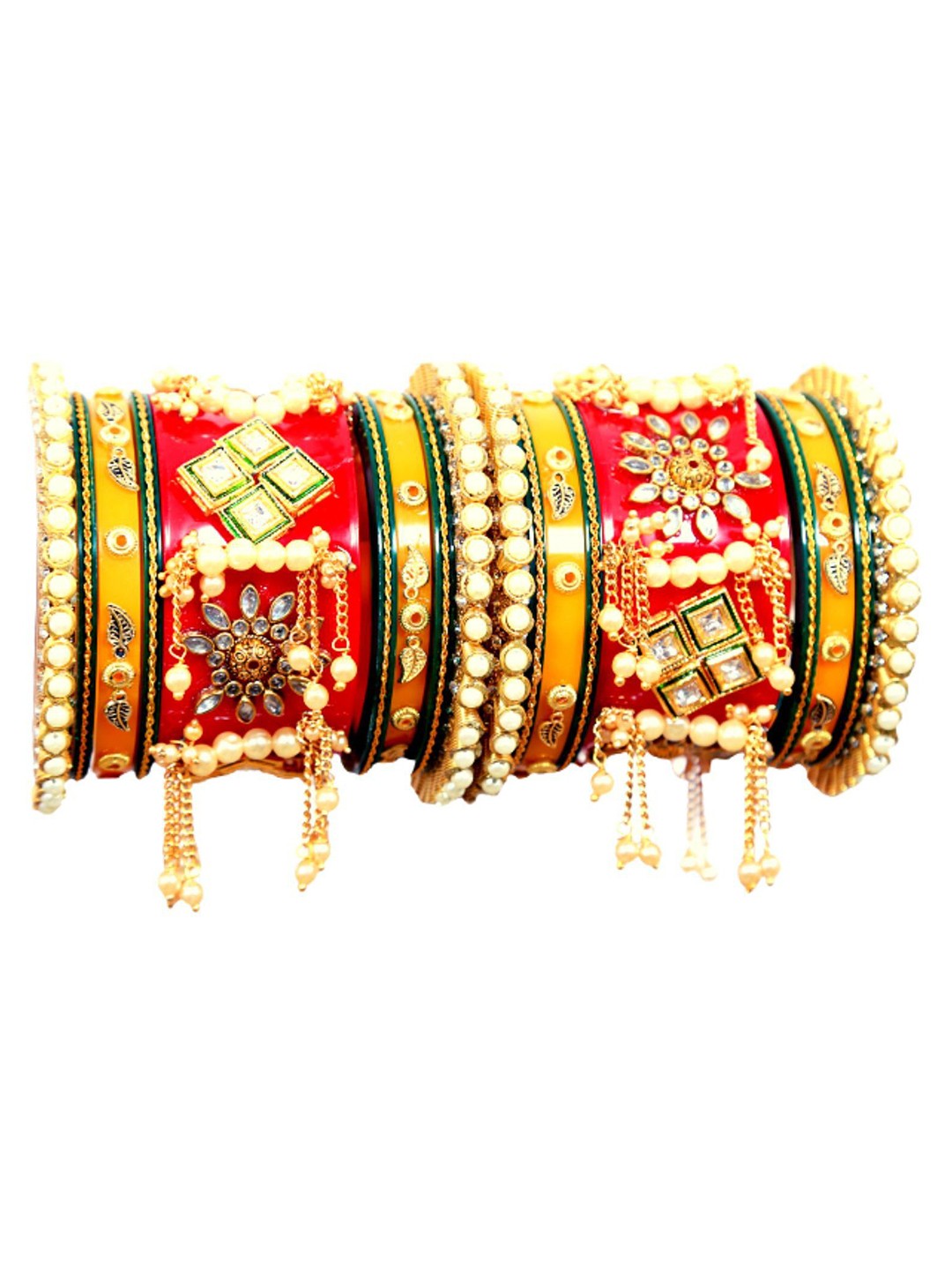 

Align Set Of 2 Gold-Plated Stone-Studded & Beaded Chuda Bangles