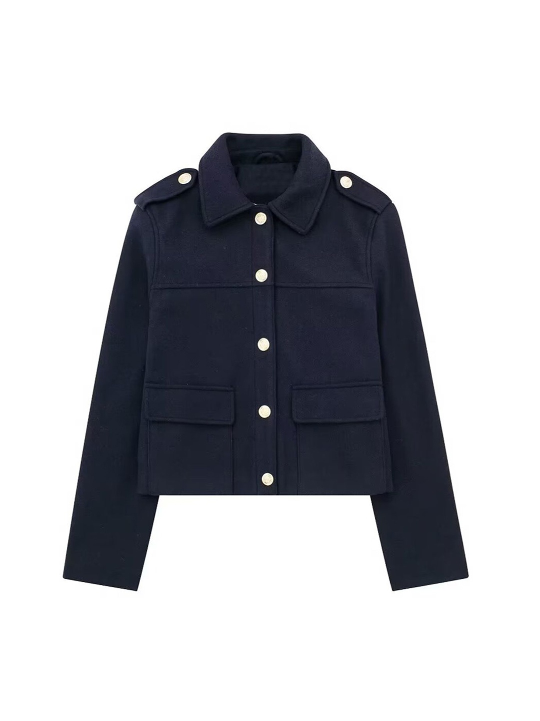 

LULU & SKY Women Spread Collar Solid Casual Tailored Jacket, Navy blue
