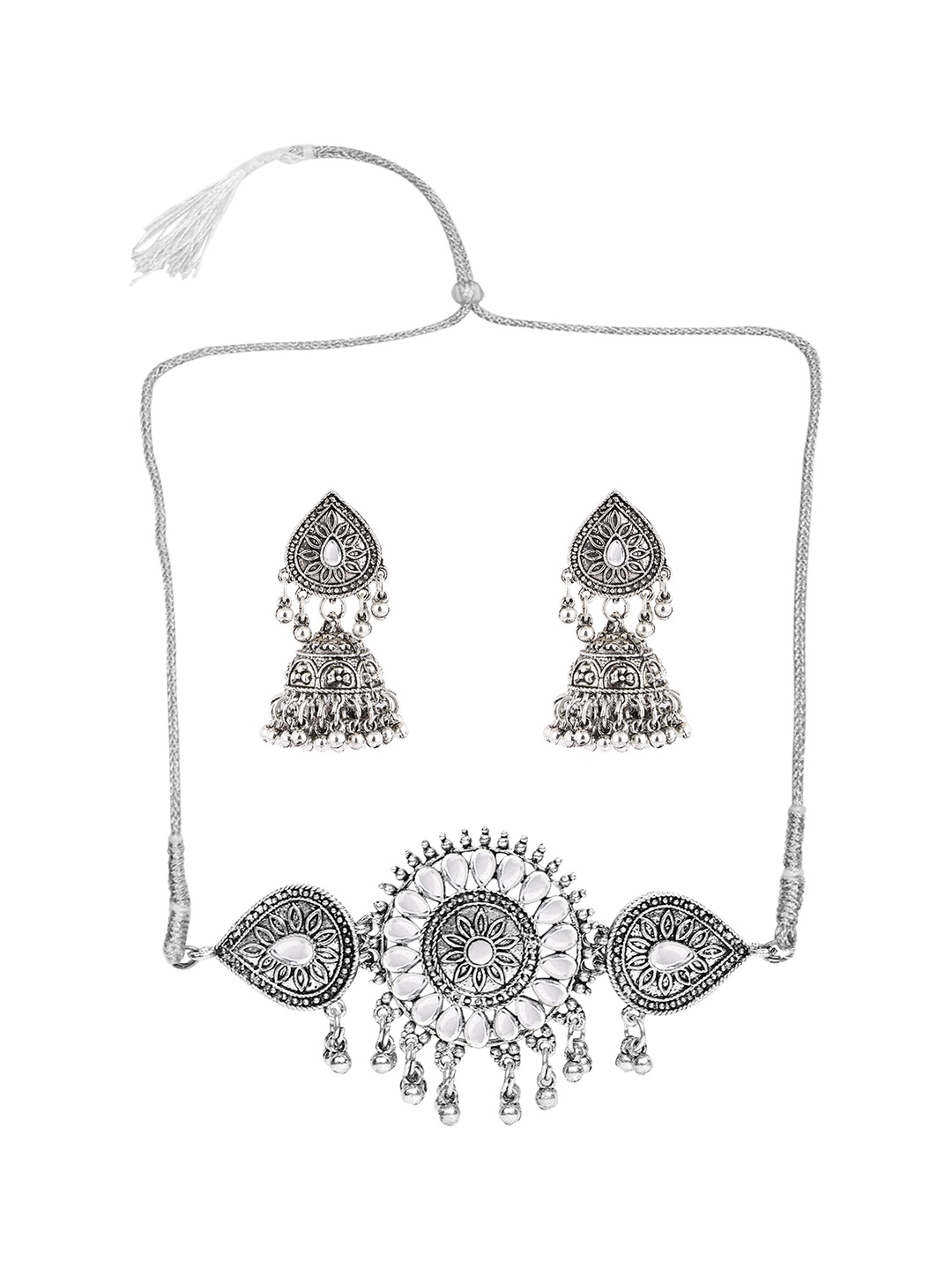 

SUNHARI Stone Studded & Beaded Jewellery Set, Silver