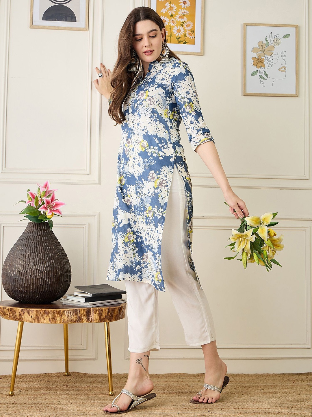 

Anouk Women Floral Printed Kurta, Blue