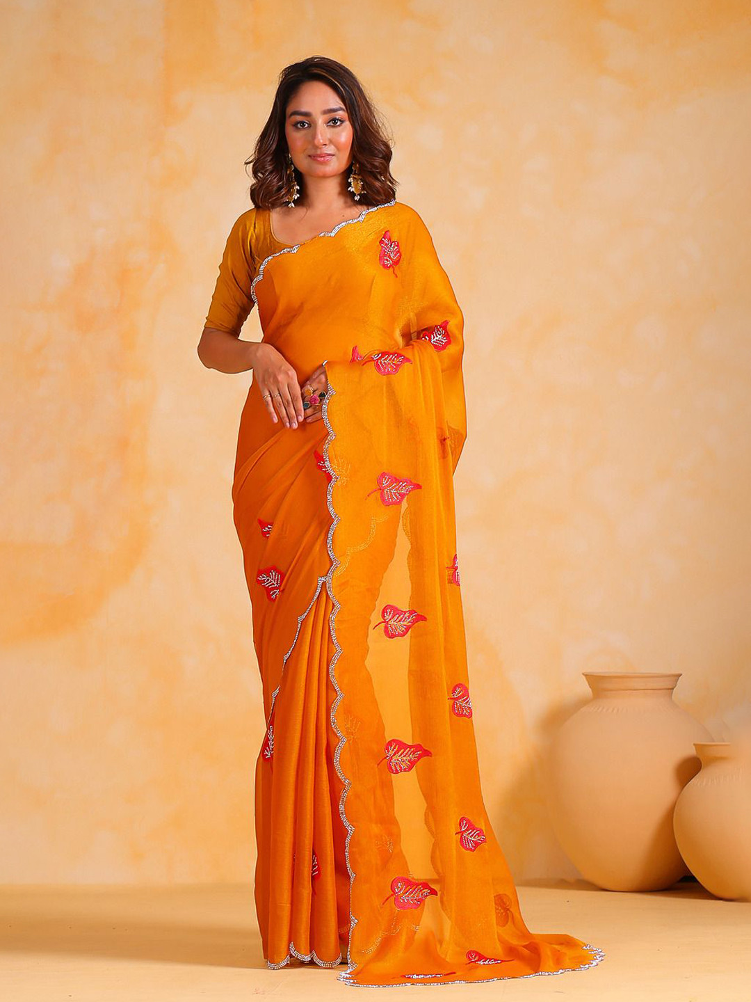 

Anouk Embellished Embroidered Pure Chiffon Saree, Mustard