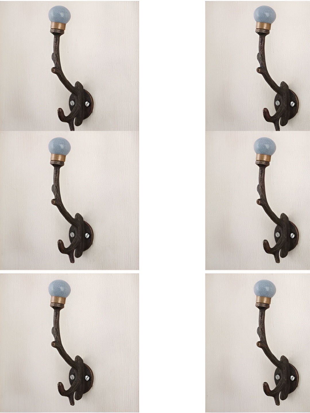 

IndianShelf Blue & Brown 6 Pieces Printed Ceramic Wall Hooks