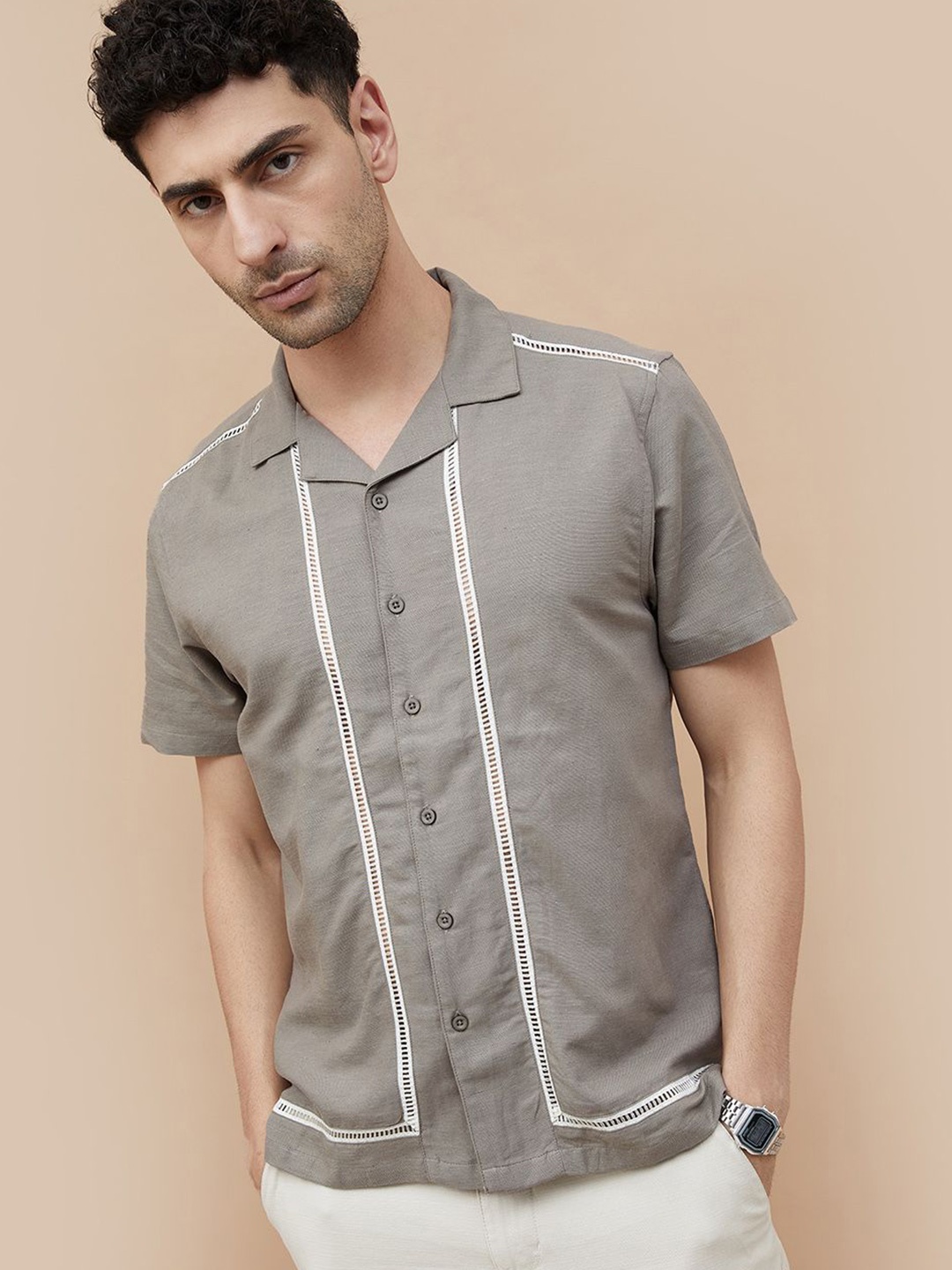 

CODE by Lifestyle Men Cuban Collar Solid Cotton Casual Shirt, Grey