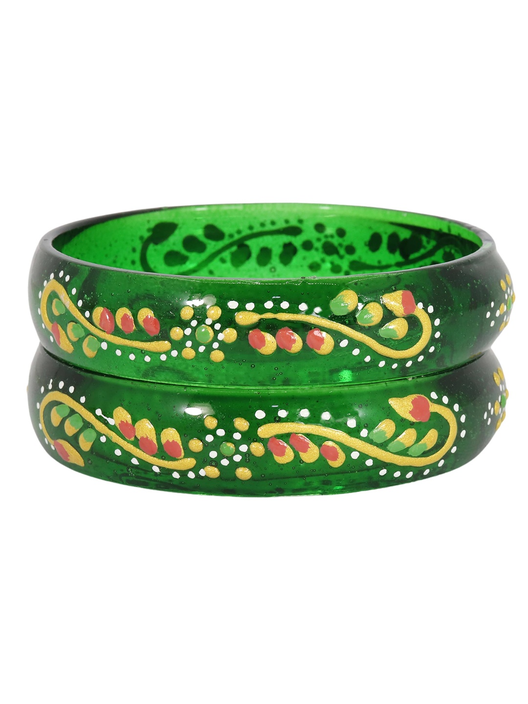 

ZULKA Set of 2 Stylish Glass Kada with Colorful Polka Dots, Green