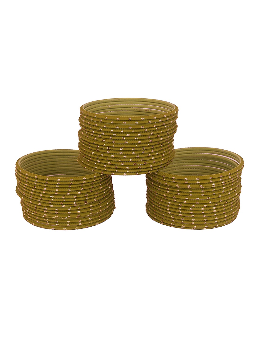 

Set of 48 Traditional Plain Metal with Polka Dots Bangles, Olive