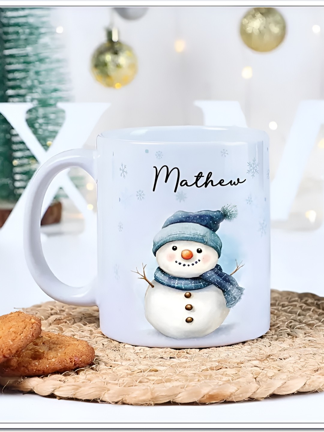 

fnp White & Blue Printed Ceramic Glossy Mug 325 ml