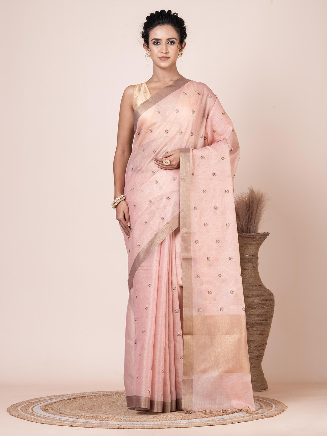 

VIBHAVARI Ethnic Motifs Zari Saree, Pink