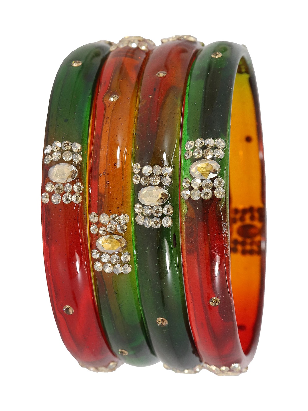 

ZULKA Set of 4 Glass Bangles Stone Studded Bangles, Multi