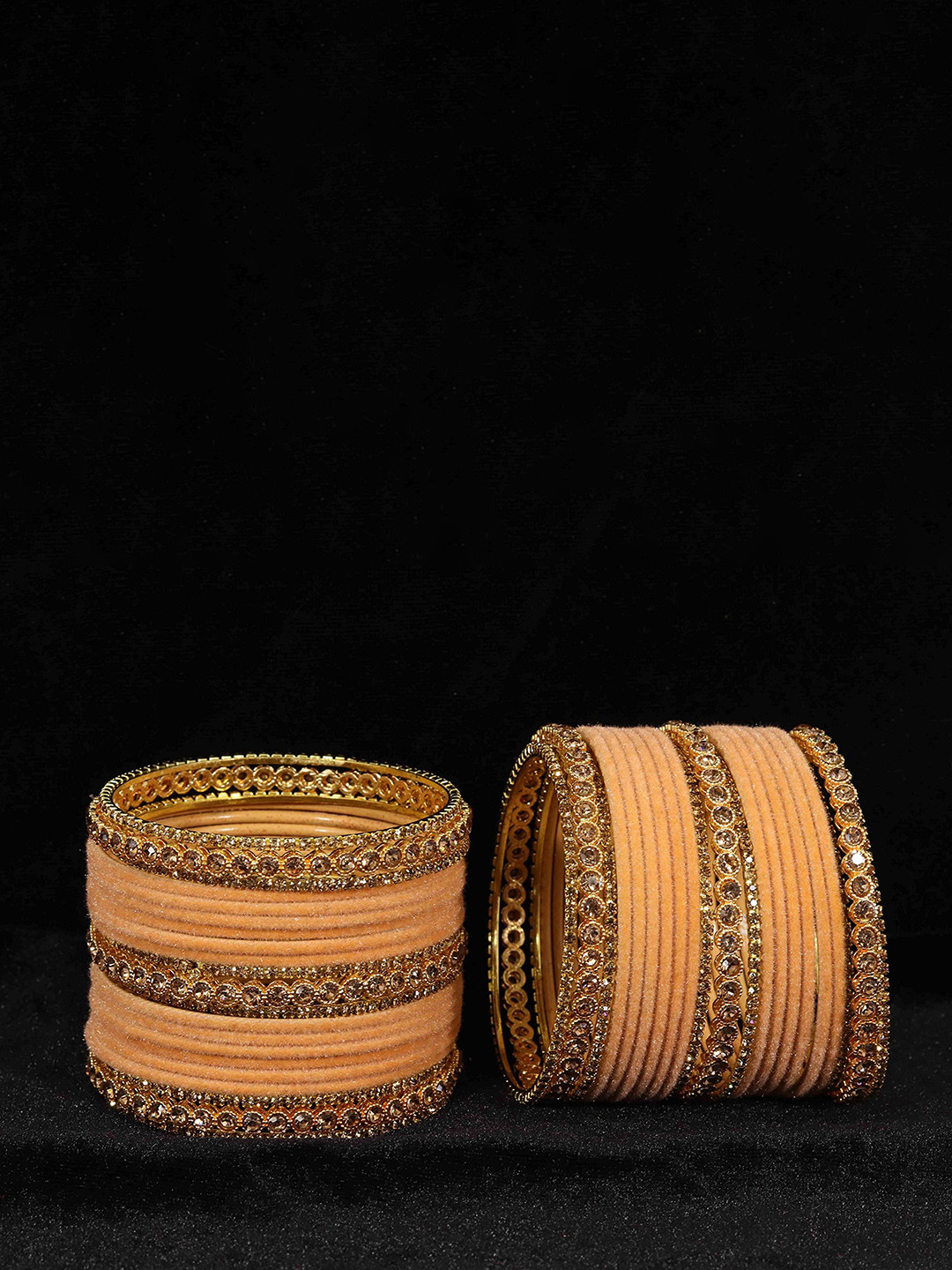 

ZULKA Set Of 42 Zircon Gemstone Studded Bangles, Peach