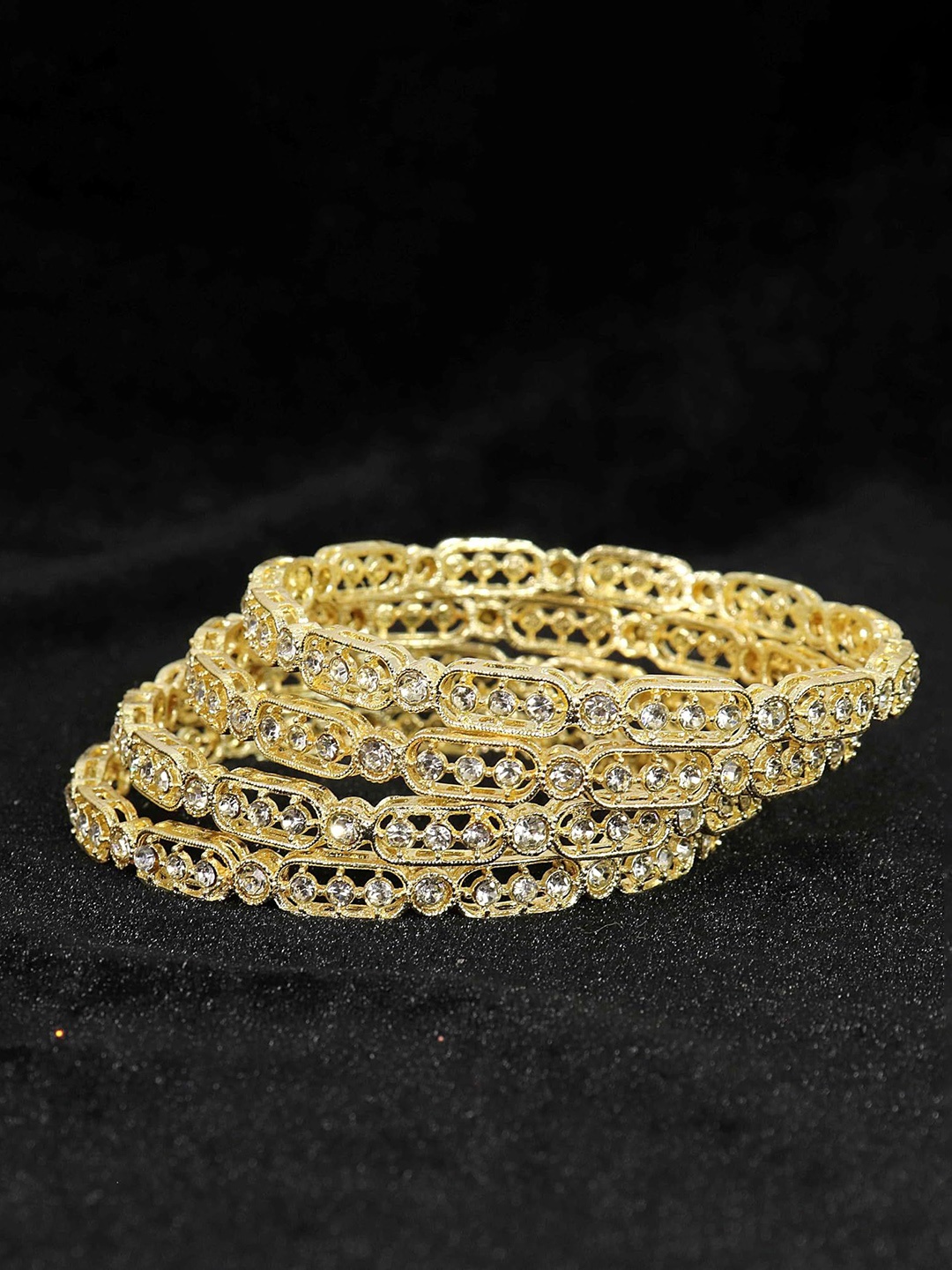

ZULKA Set of 4 Golden Metal Zircon Diamond Stone Bangles, Gold