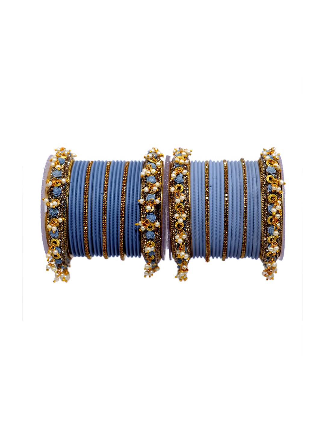 

ZULKA Set of 42 Metal Base with Zircon Gemstone Studded Bangles, Blue
