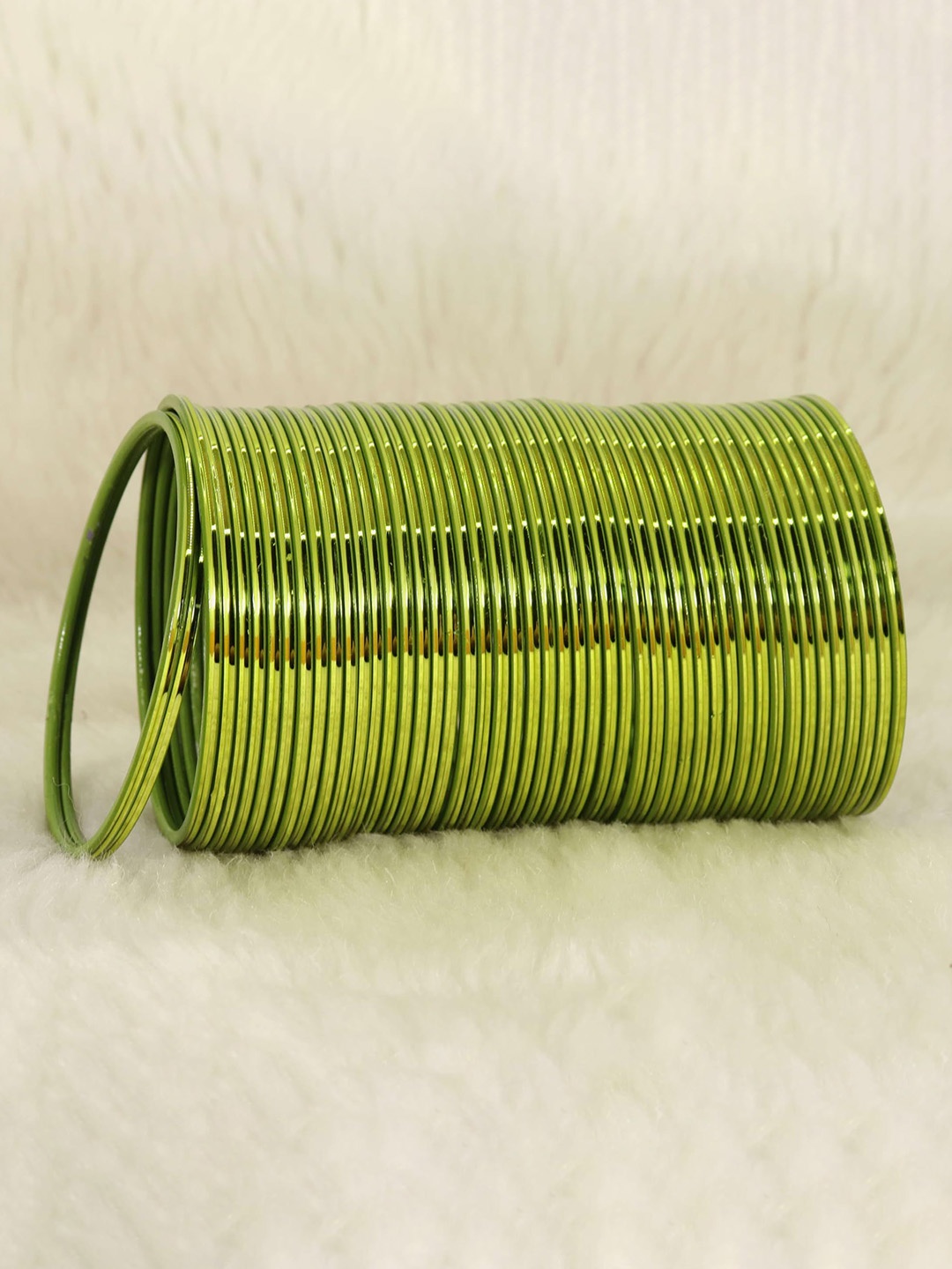 

ZULKA Set of 48 Simple Plain Glossy Finished Metal Bangles, Olive