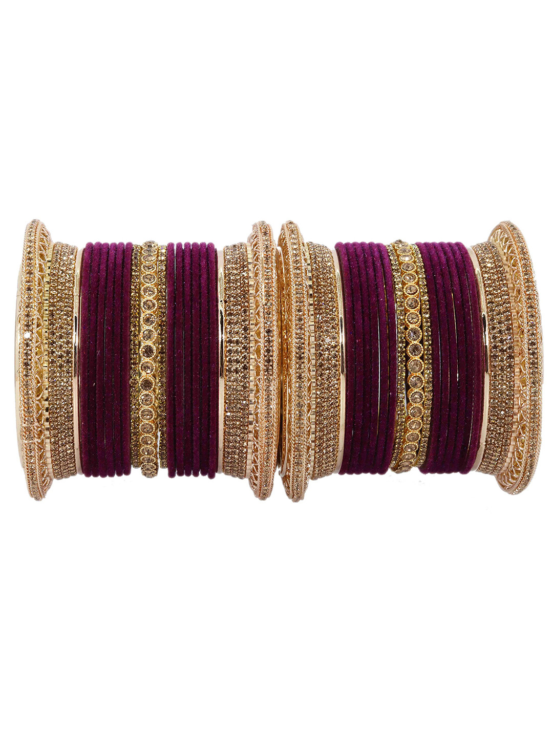 

ZULKA Set of 68 Metal with Zircon Gemstone and Velvet Studded Bangles I, Gold