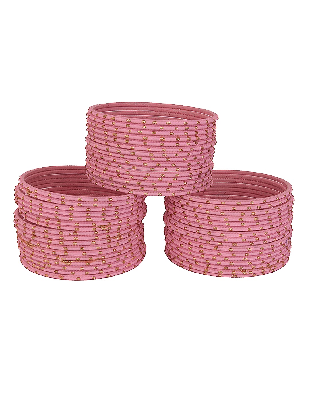 

ZULKA Set of 48 Traditional Plain Metal with Polka Dots Bangles, Pink