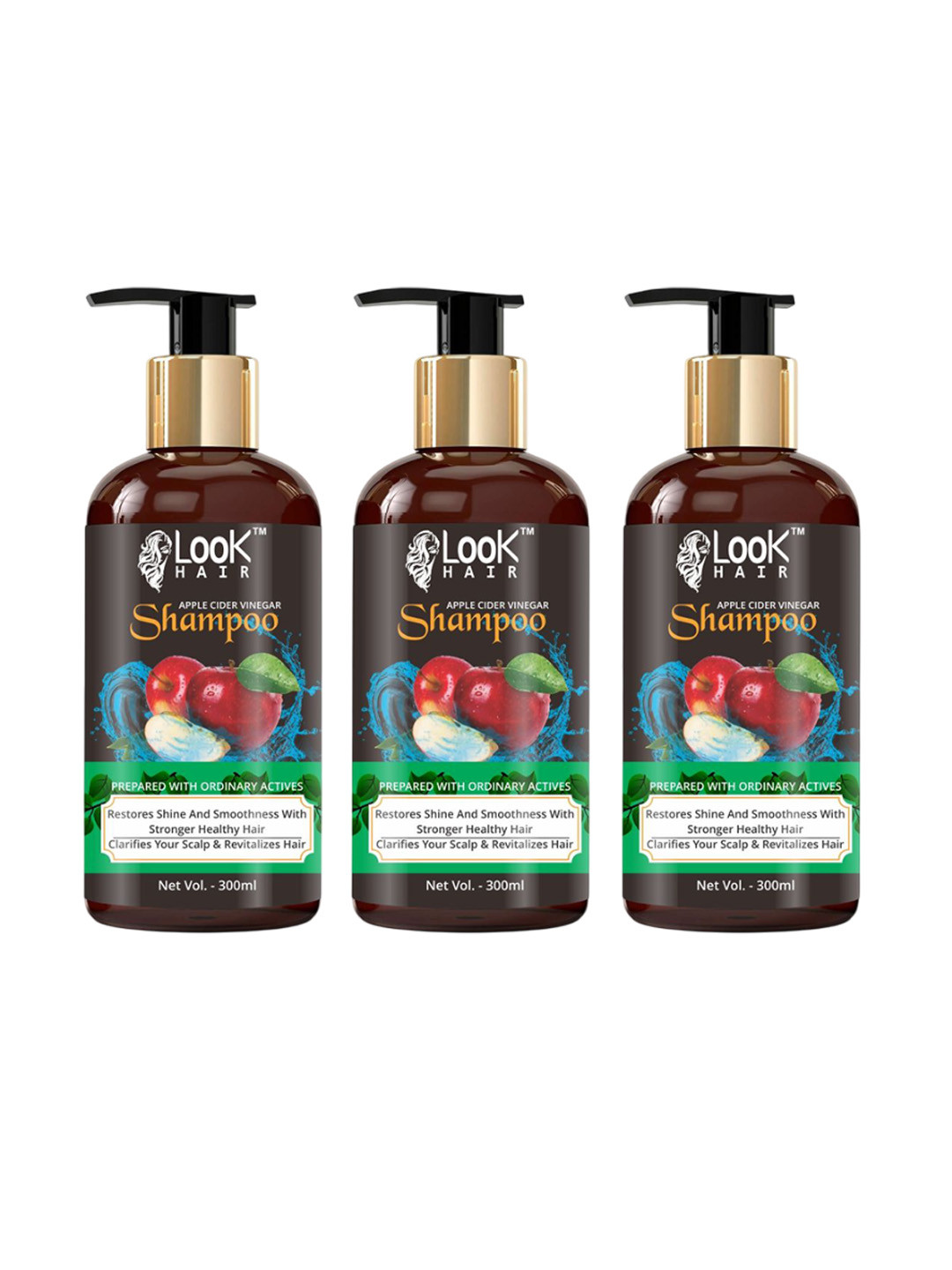 

LOOK HAIR Set Of 3 Apple Cider Vinegar Shampoo - 300 ml Each, Red
