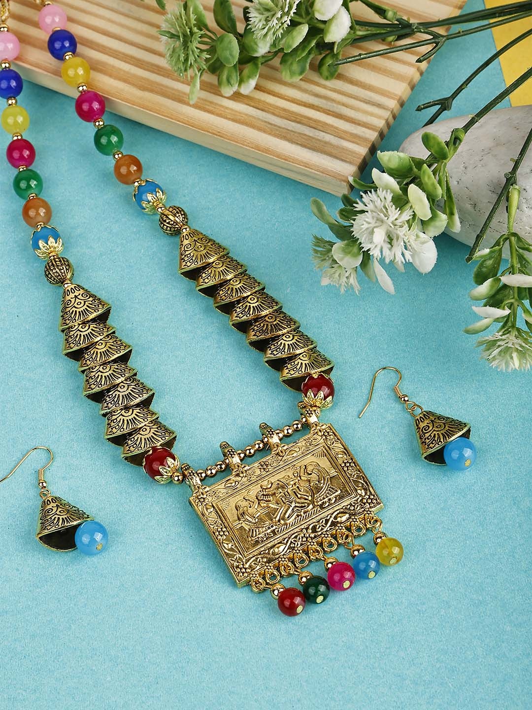 

SUNHARI Gold-Plated Beaded Oxidised Jewellery Set