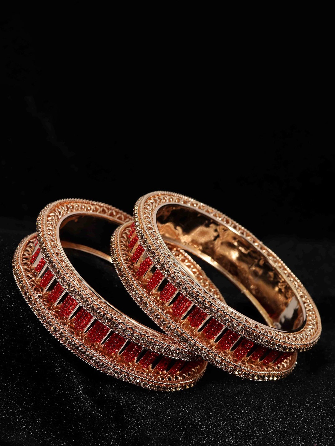 

ZULKA Set Of 2 AD-Studded Metal Kada Bangles, Gold