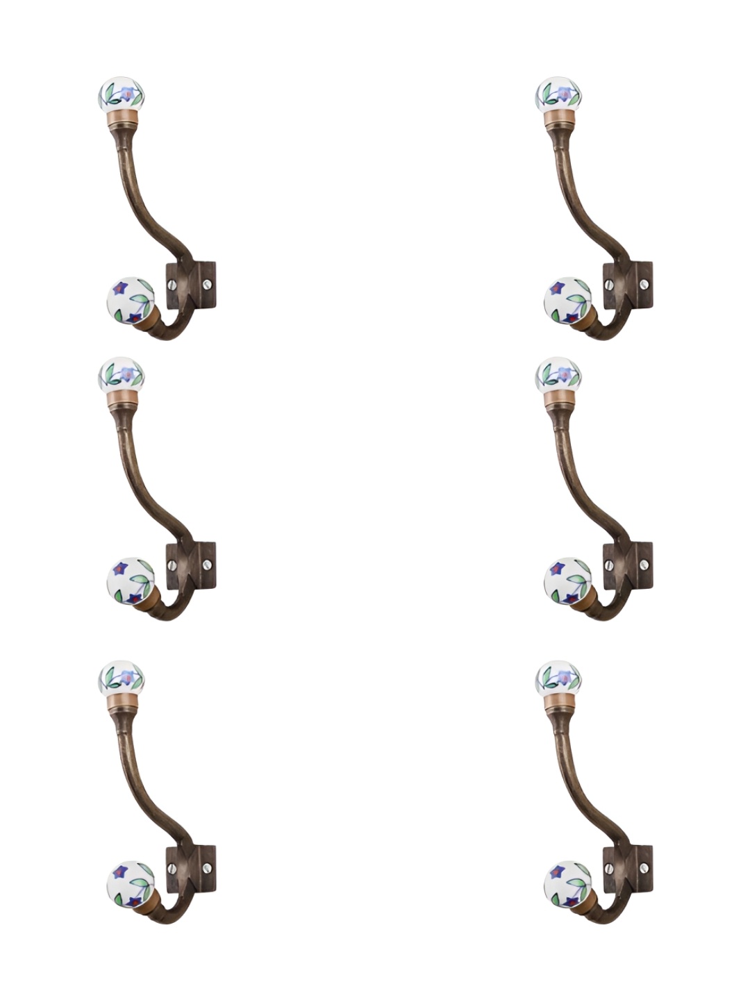 

IndianShelf Green & Brown 6 Pieces Ceramic Leaf Wall Hangers Coat Hooks