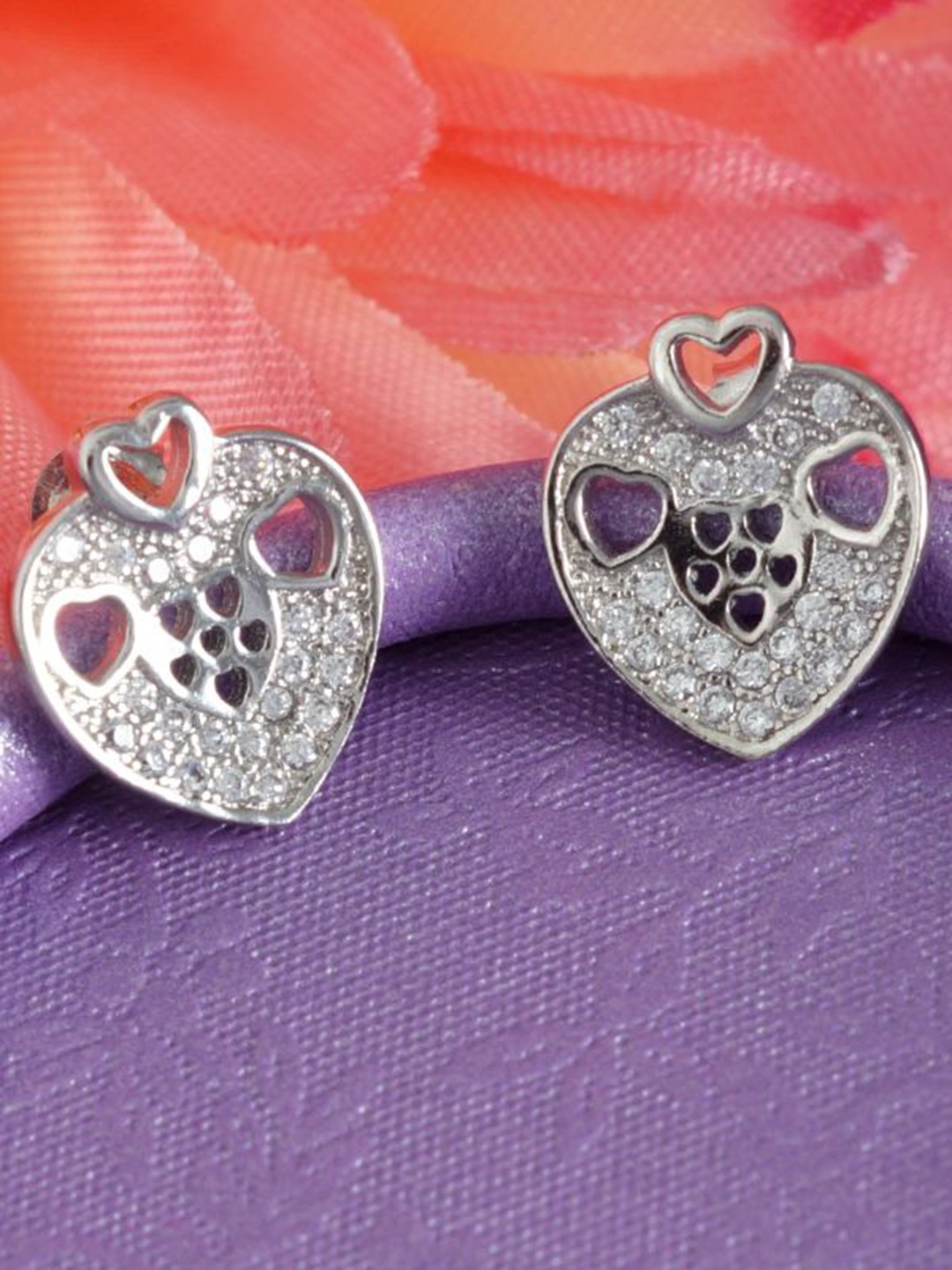 

Tuanz Silver Jewelry 925 Sterling Silver Rhodium-Plated Heart Shaped Studs