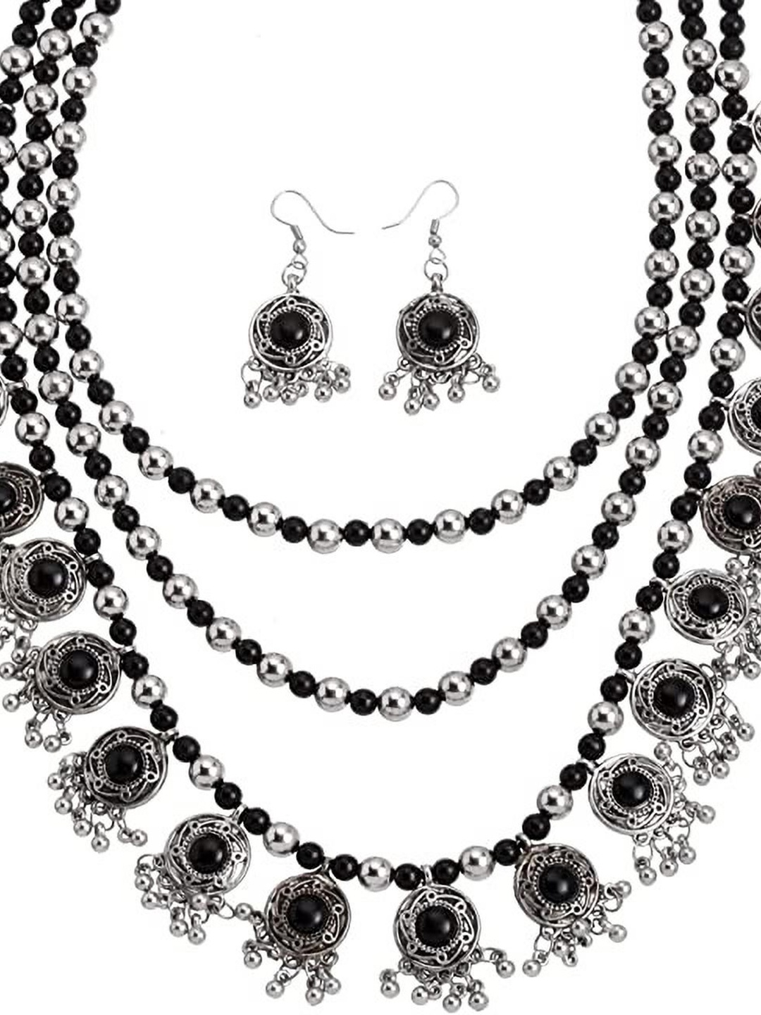 

SUNHARI Stone-Studded Necklace & Earrings, Silver