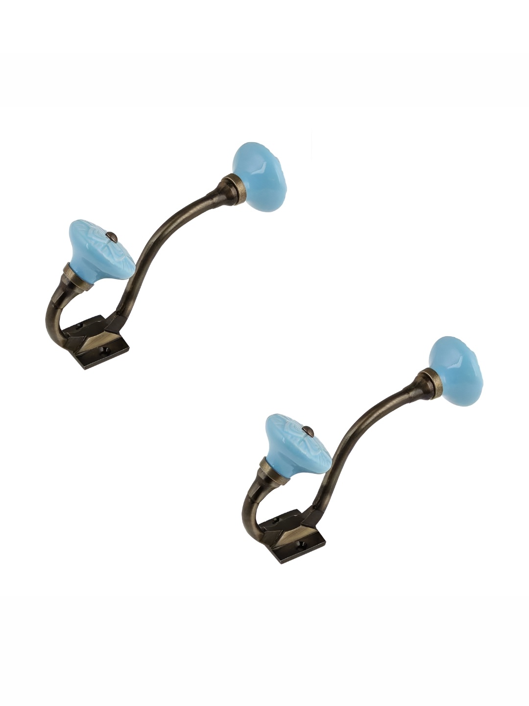 

IndianShelf Blue & Bronze 2 Pieces Textured Ceramic Wall Hooks