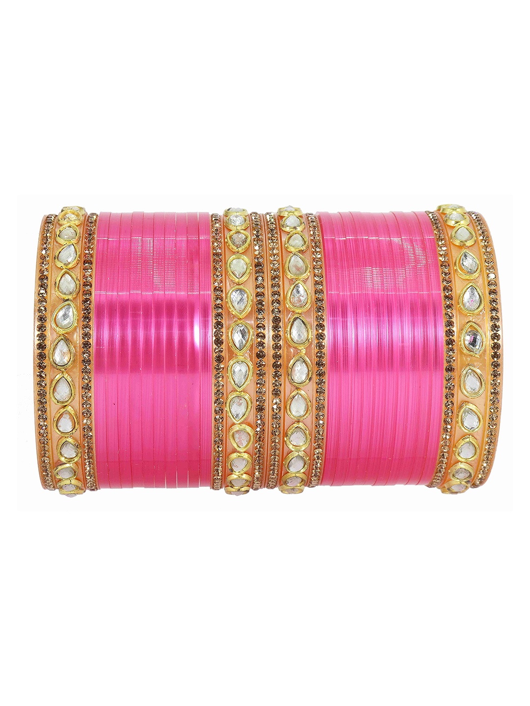 

ZULKA Set of 32 Oval Beads Zircon Gemstone Studded Short Acrylic Bangles, Pink