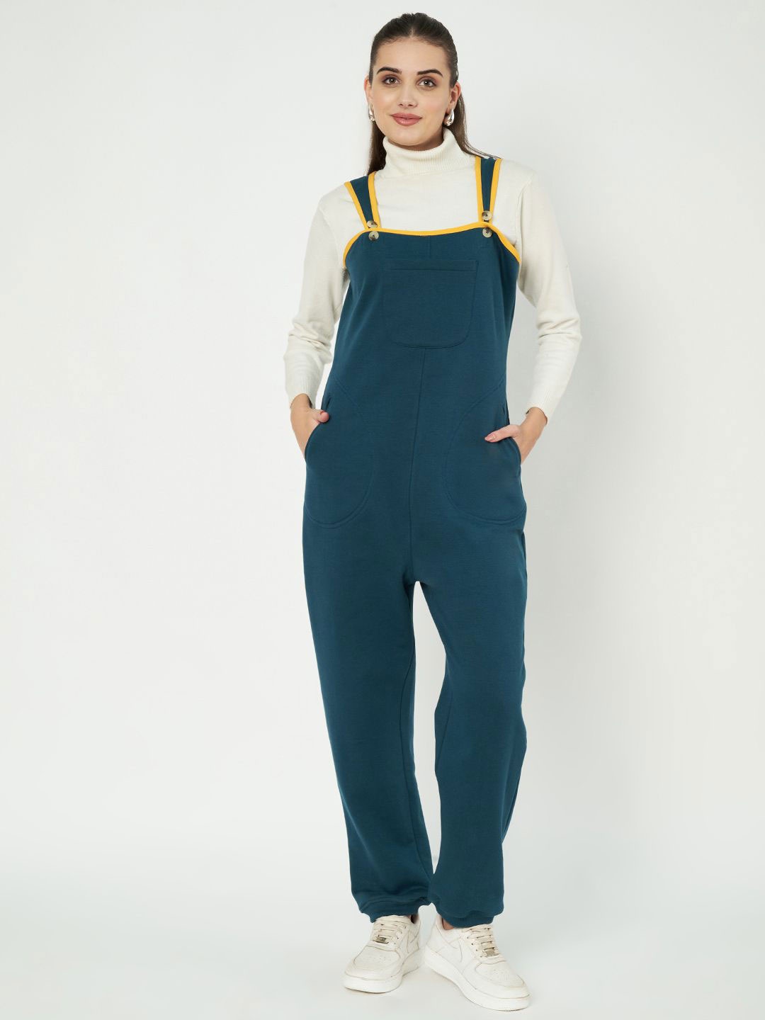 

BRINNS Women Straight Leg Cotton Basic Dungaree, Teal