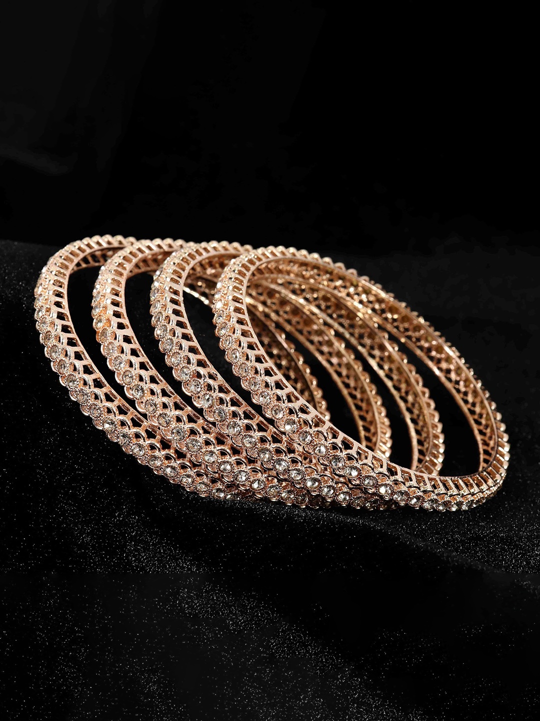 

ZULKA Set of 4 Gold Plated Stone Studded Metal Bangles, Rose gold