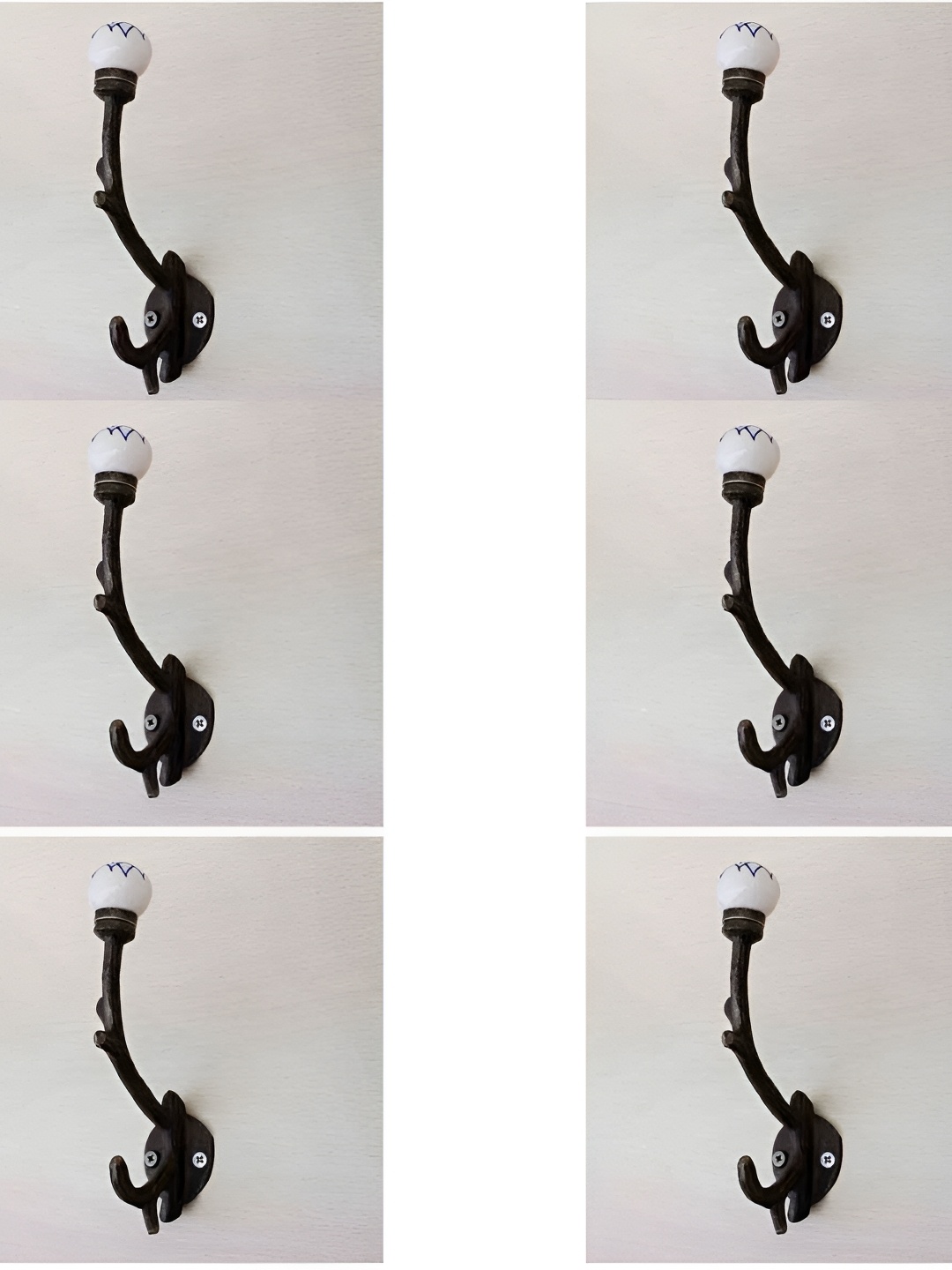 

IndianShelf Black & White 6 Pieces Floral Printed Ceramic Wall Hooks