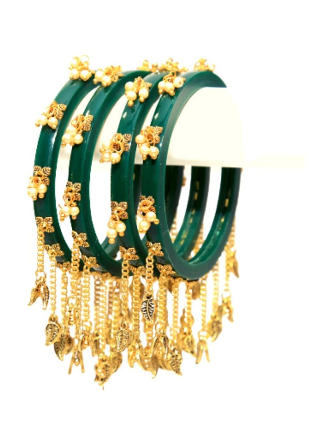 

Align Set Of 4 Gold-Plated Beaded-Studded Chuda Bangles