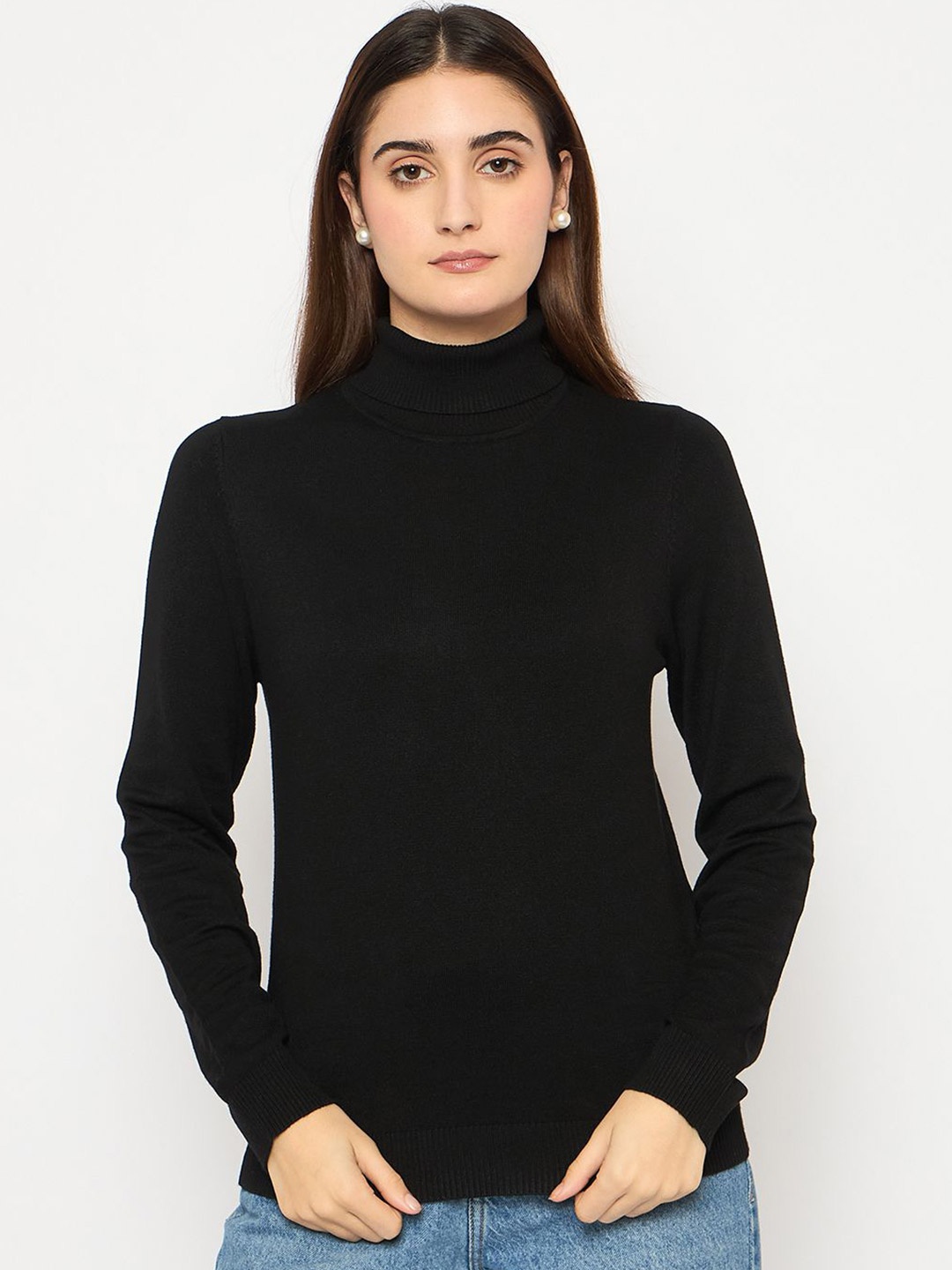 

Madame Women Turtle Neck Pullover Sweater, Black