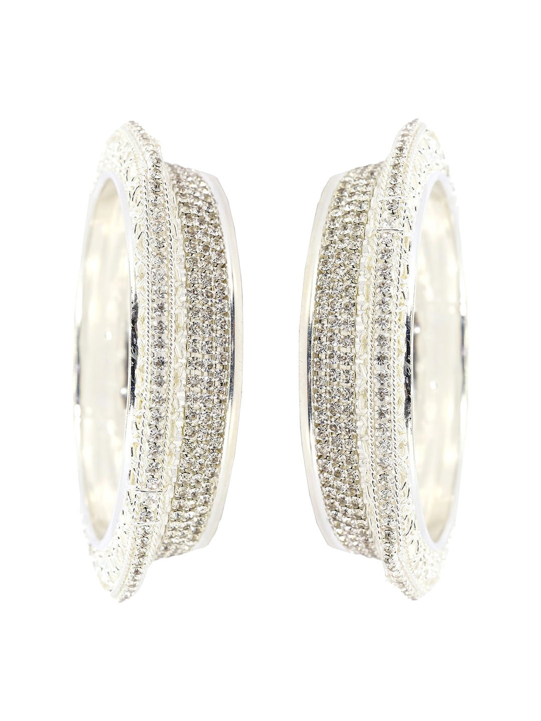 

ZULKA Set of 2 Gold Plated Zircon Stone Studded Bangles, Silver