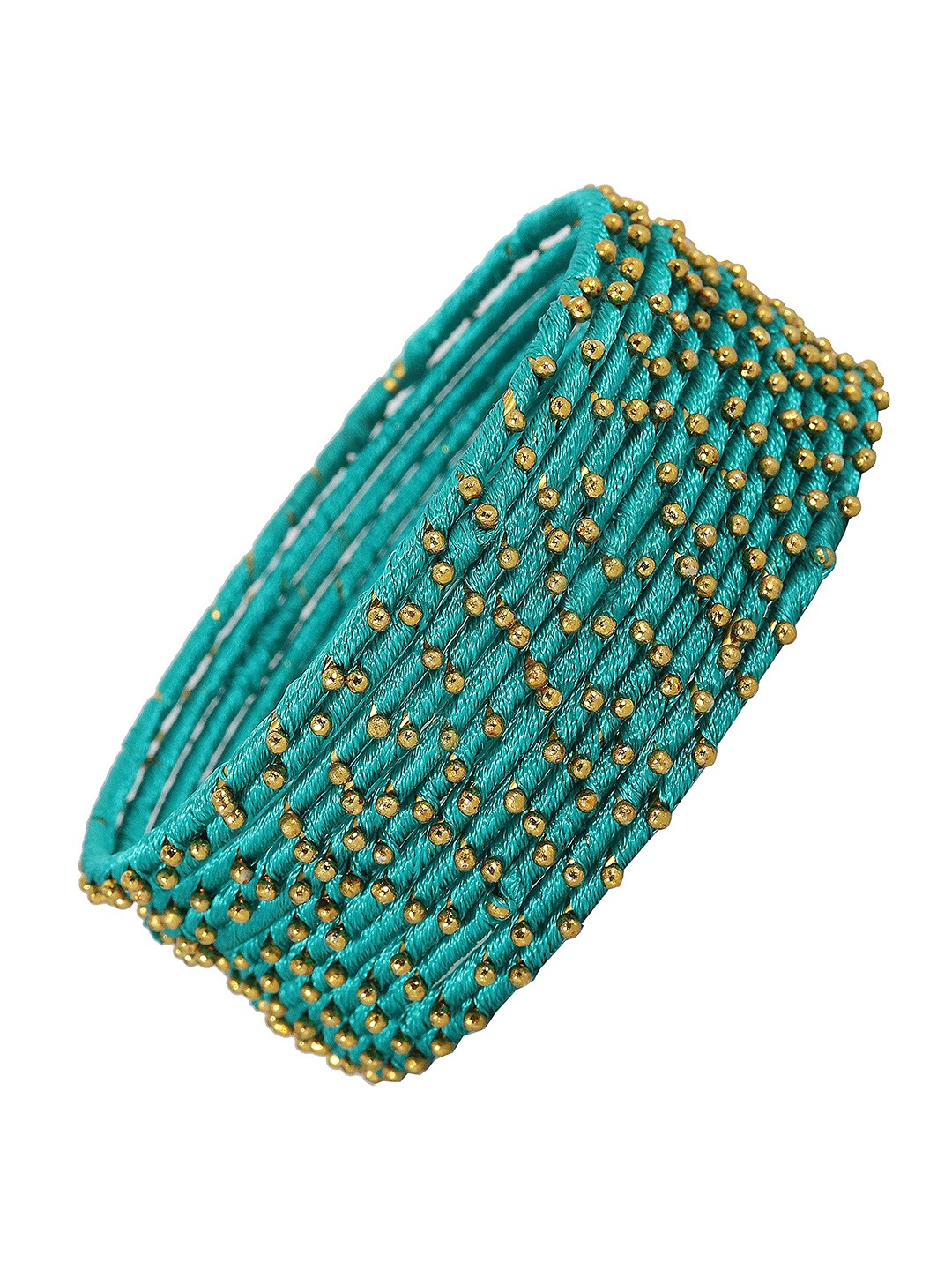 

ZULKA Set of 12 Metal with Silk thread Ball Stone Bangles, Teal