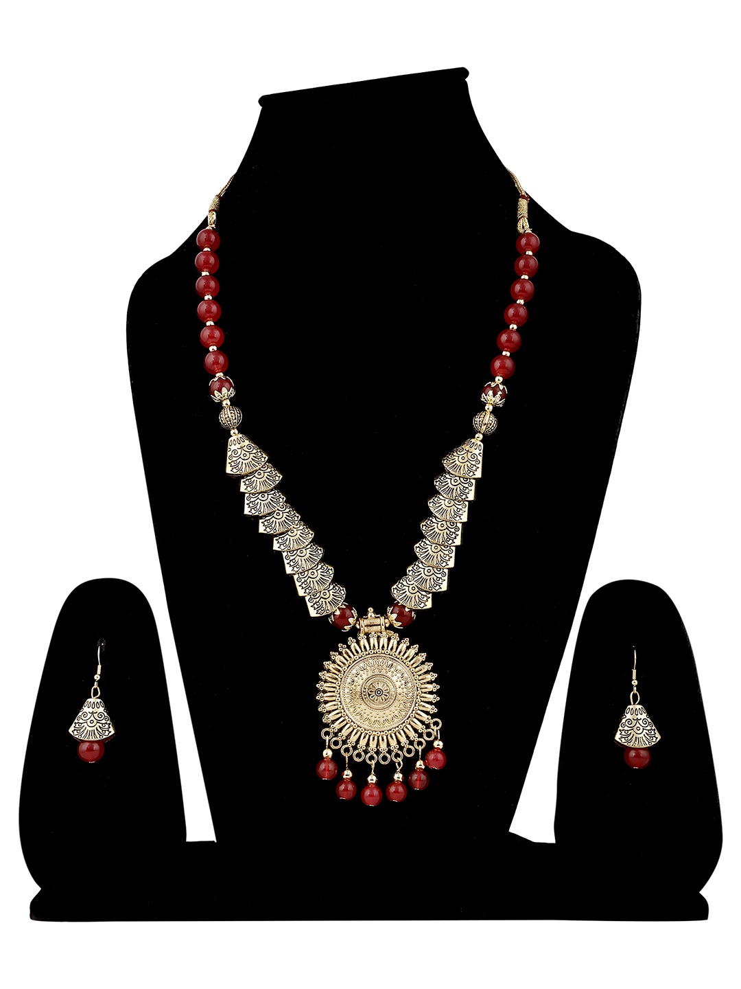 

SUNHARI Gold-Plated Beaded Necklace & Earrings, Red