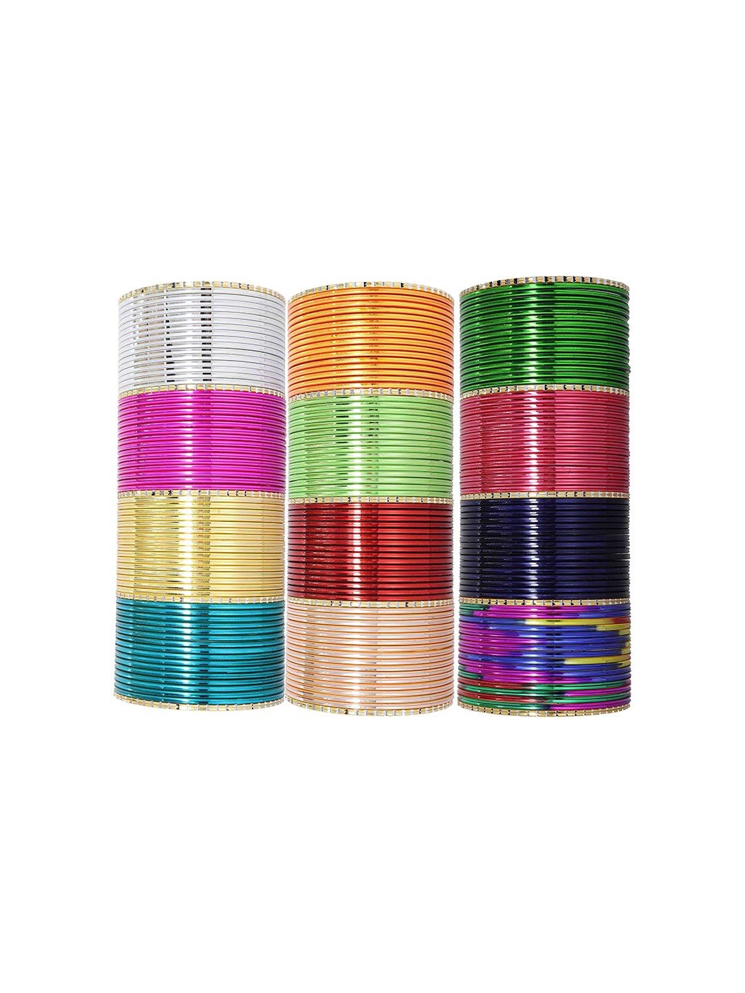 

ZULKA Set of 144 Glass with Velvet worked Glossy Finished Bangle, Multi