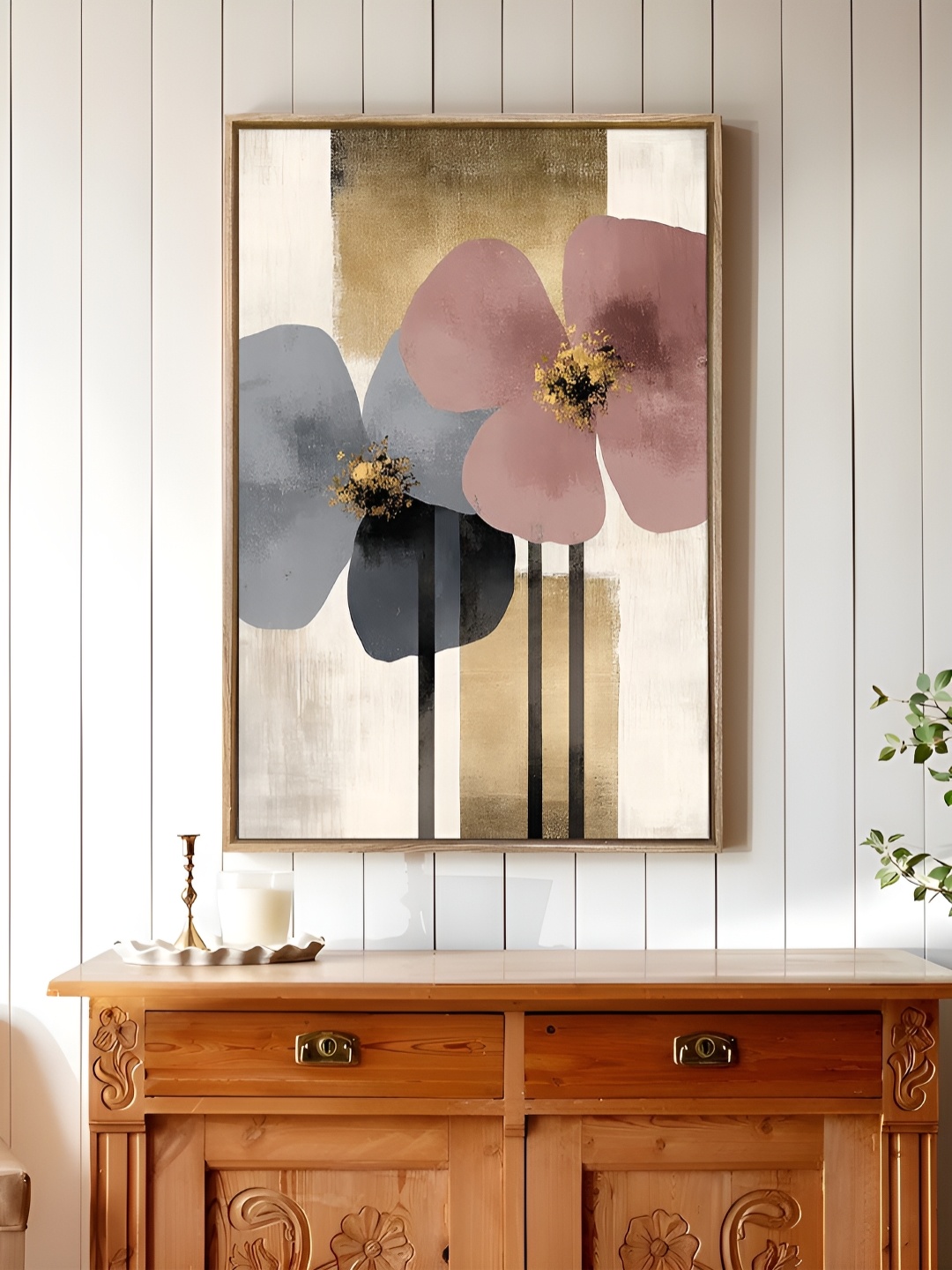 

Art Street Gold-Toned & Grey Floral Printed Canvas Wall Art
