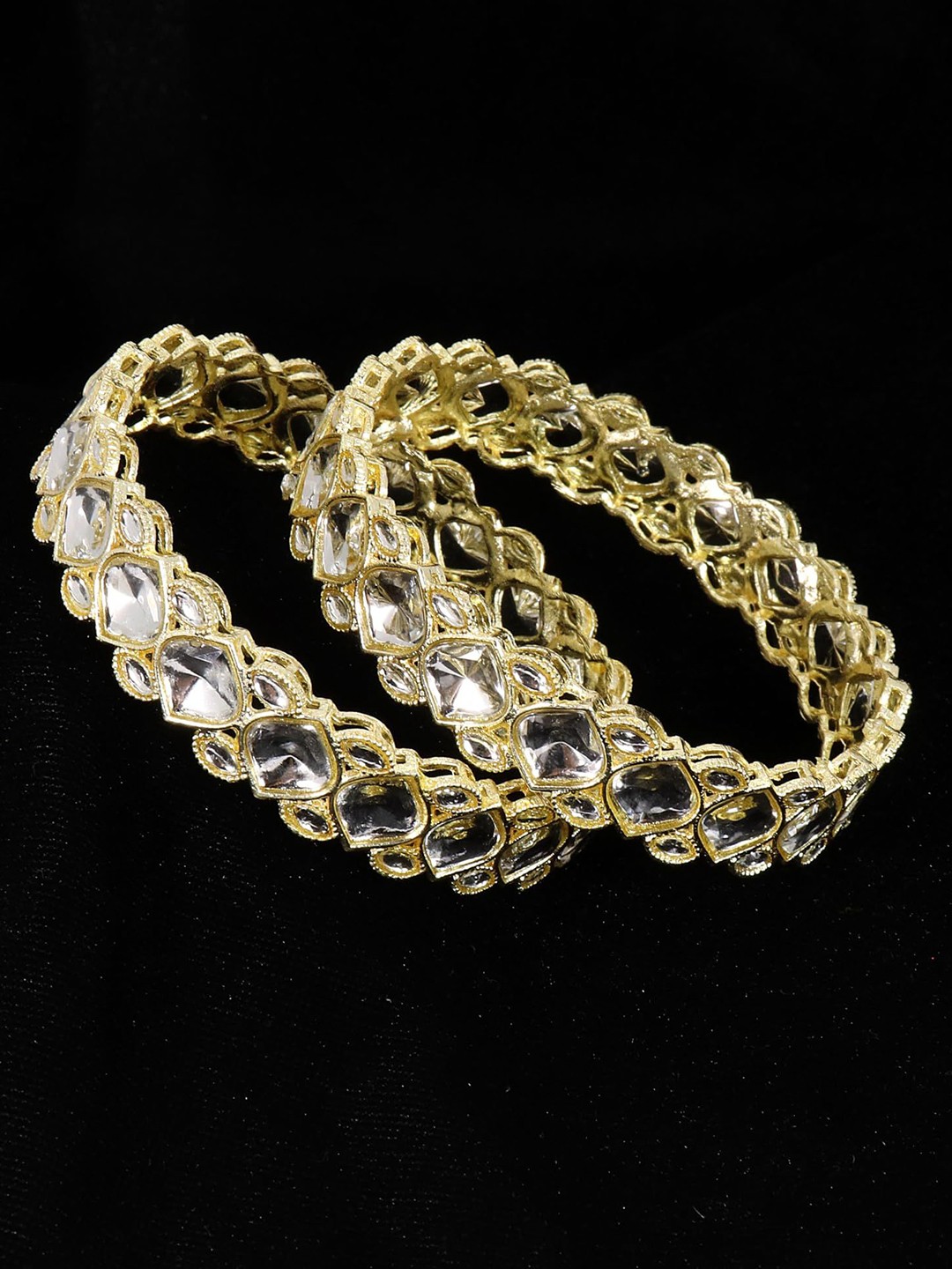 

Set of 2 Premium Gold Plated Metal with Kundan Mirror & Zircon Stone Bangles