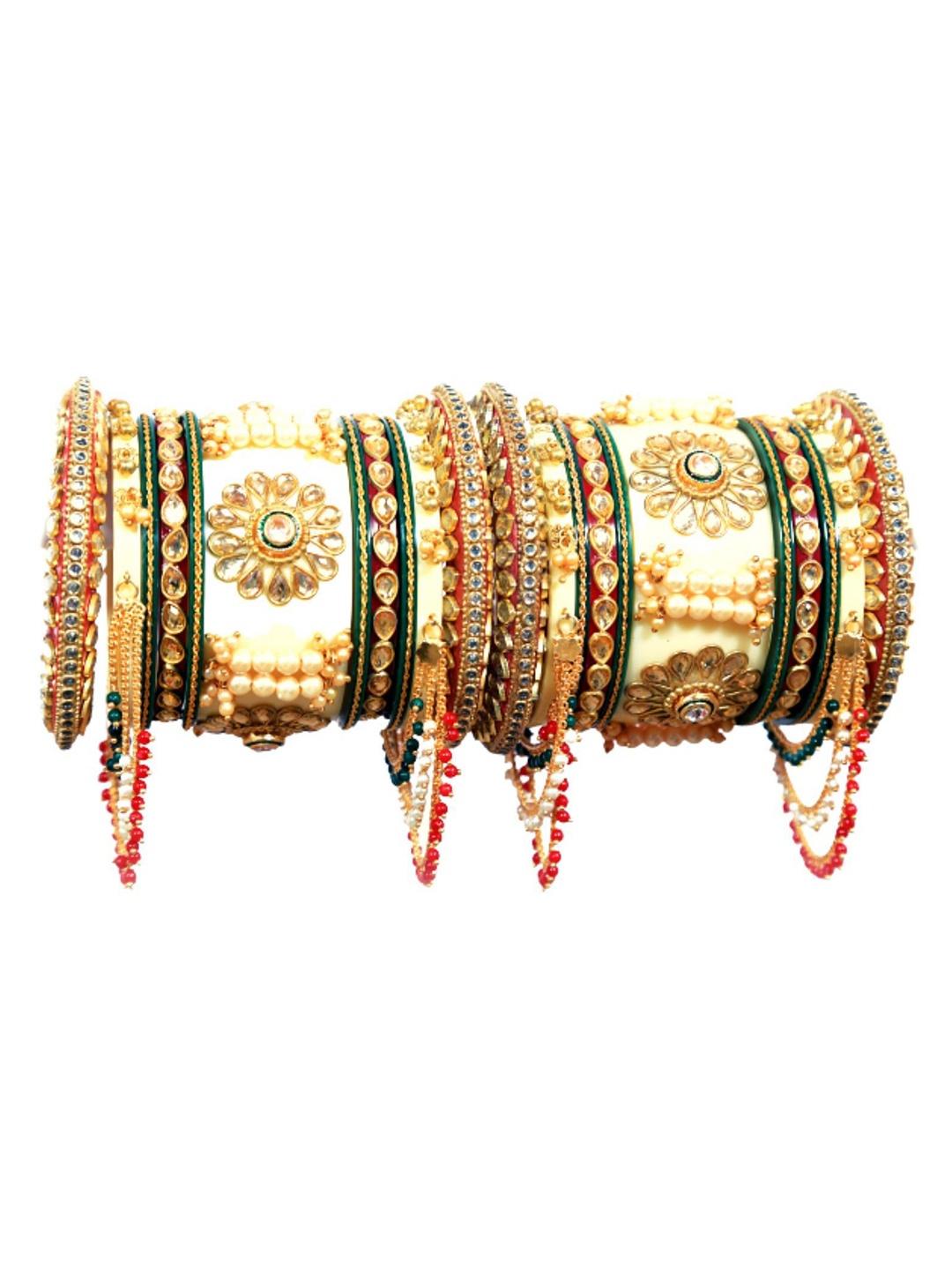 

Align Set Of 22 Gold Plated Stone Studded & Beaded Bangles