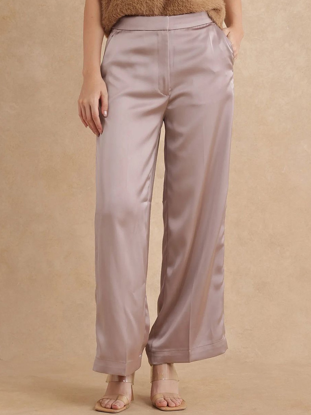 

RAREISM Women Regular Fit Cotton Parallel Trousers, Beige