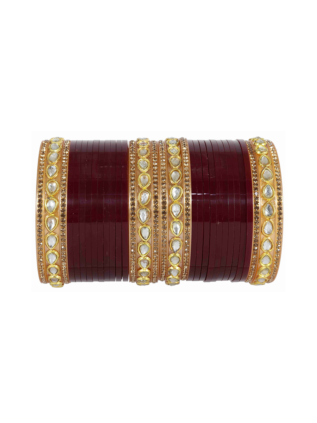 

ZULKA Set of 32 Zircon Gemstone Studded Short Acrylic Chuda Bangles, Maroon