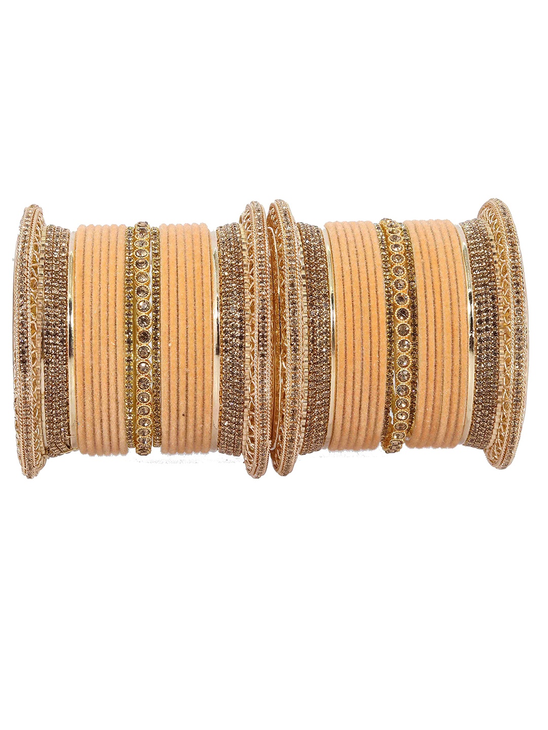 

ZULKA Set of 68 Metal with Zircon Gemstone Studded Velvet Bangles, Gold