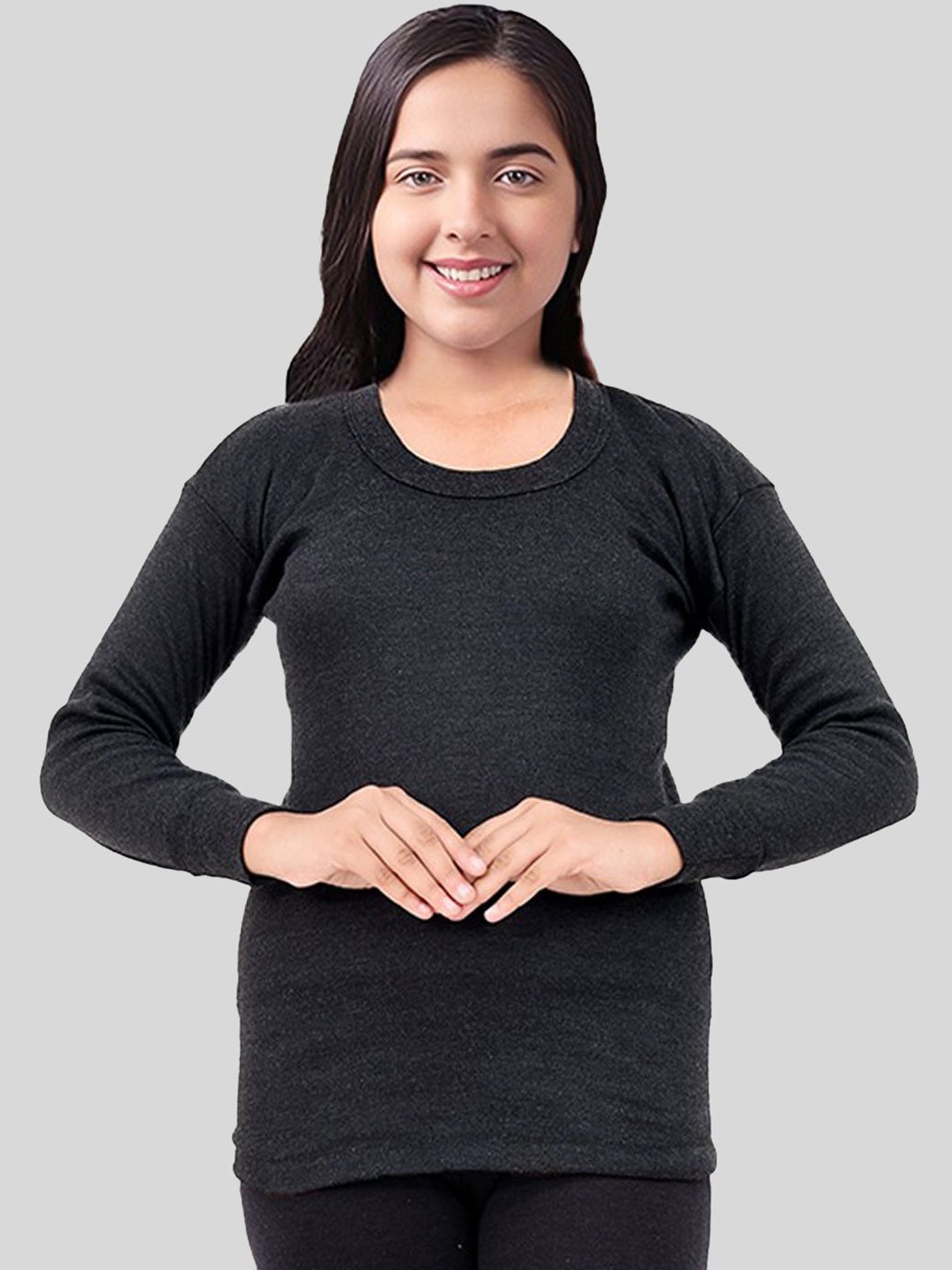 

SPORTO Girls Round Neck Long Sleeves Thermal Top, Black