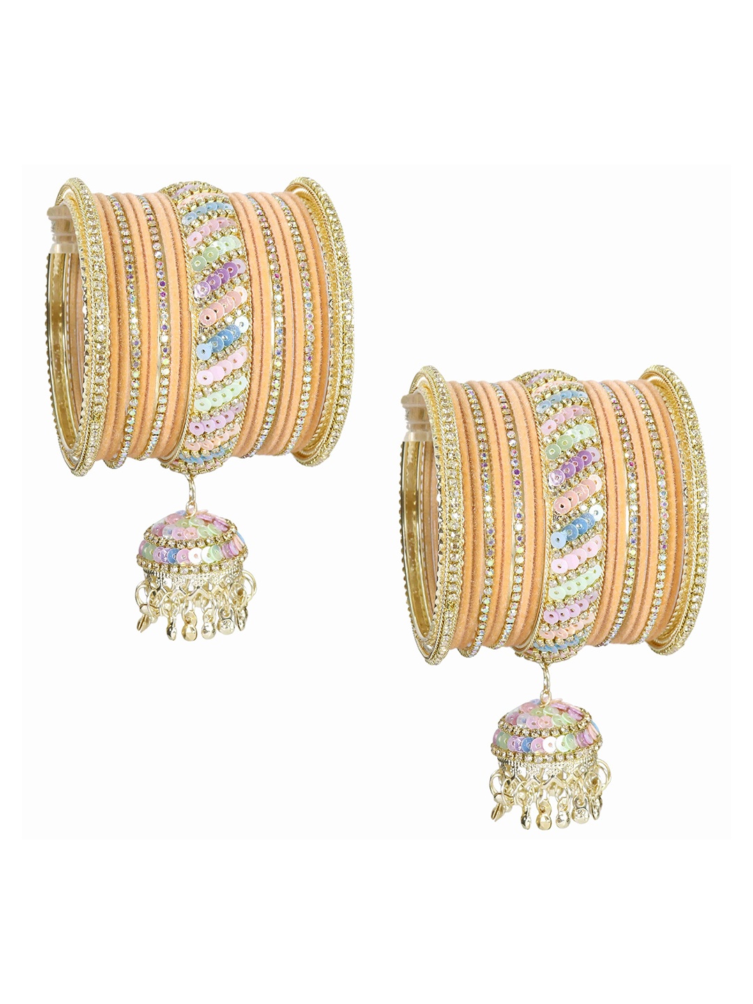 

ZULKA Set of 38 Stylish Metal Bangles Chuda with Zircon Diamond & Bells Latkan |, Red